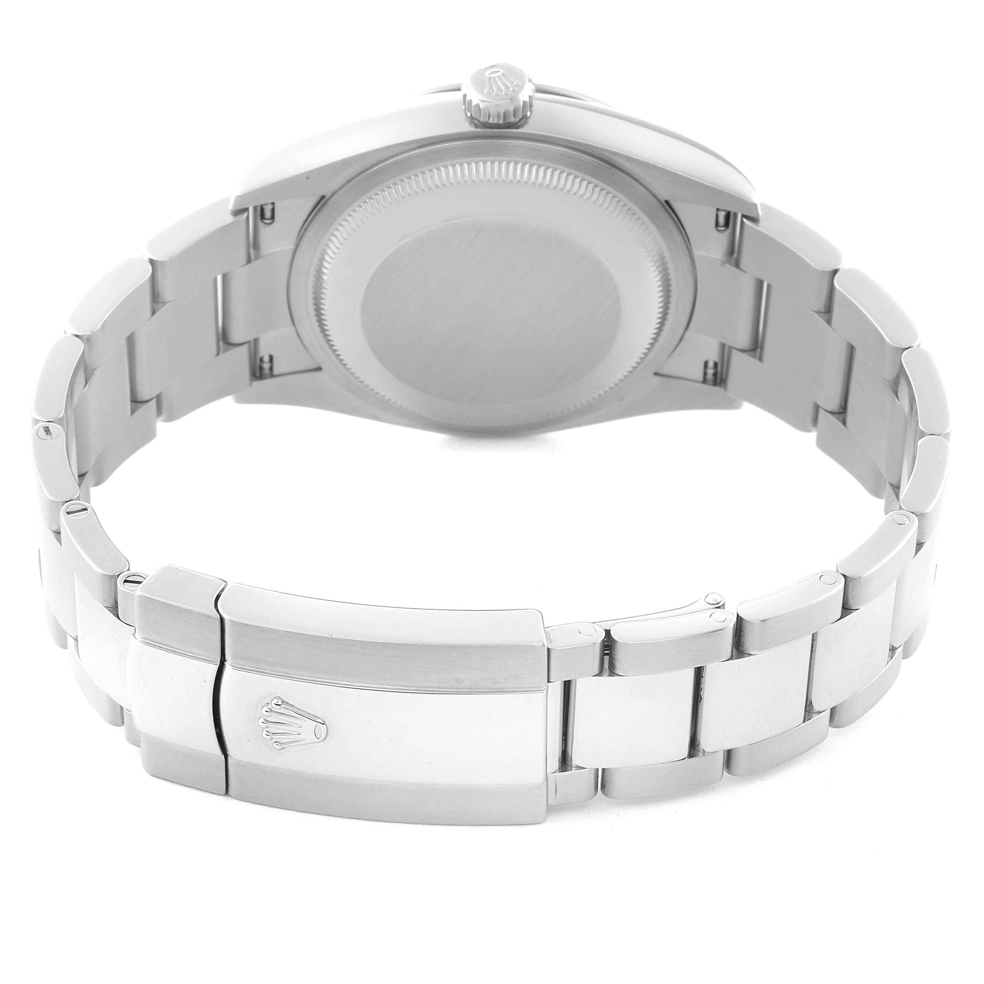 The image shows the back of the Rolex Datejust 126284 Men's Stainless Steel Silver Dial 126284 Men's Stainless Steel Silver Dial watch, highlighting the bracelet and clasp.