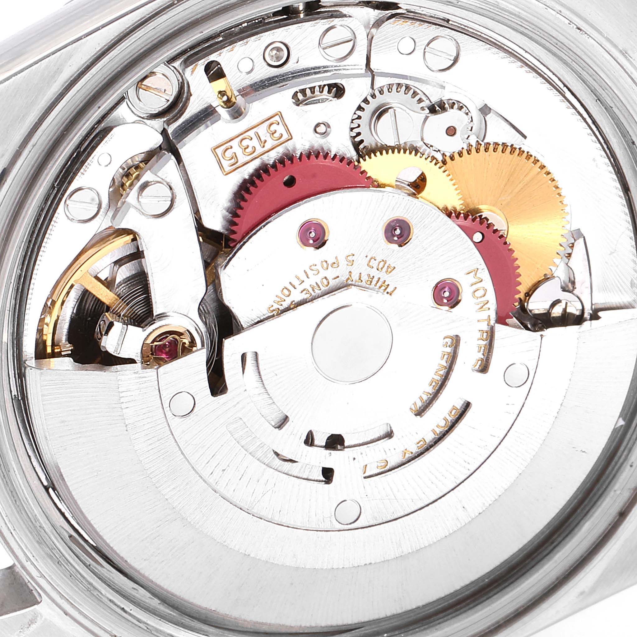 This image shows the internal mechanism of a Rolex Datejust 16220 Men's Stainless Steel White Dial 16220 Men's Stainless Steel White Dial model watch from the back side.