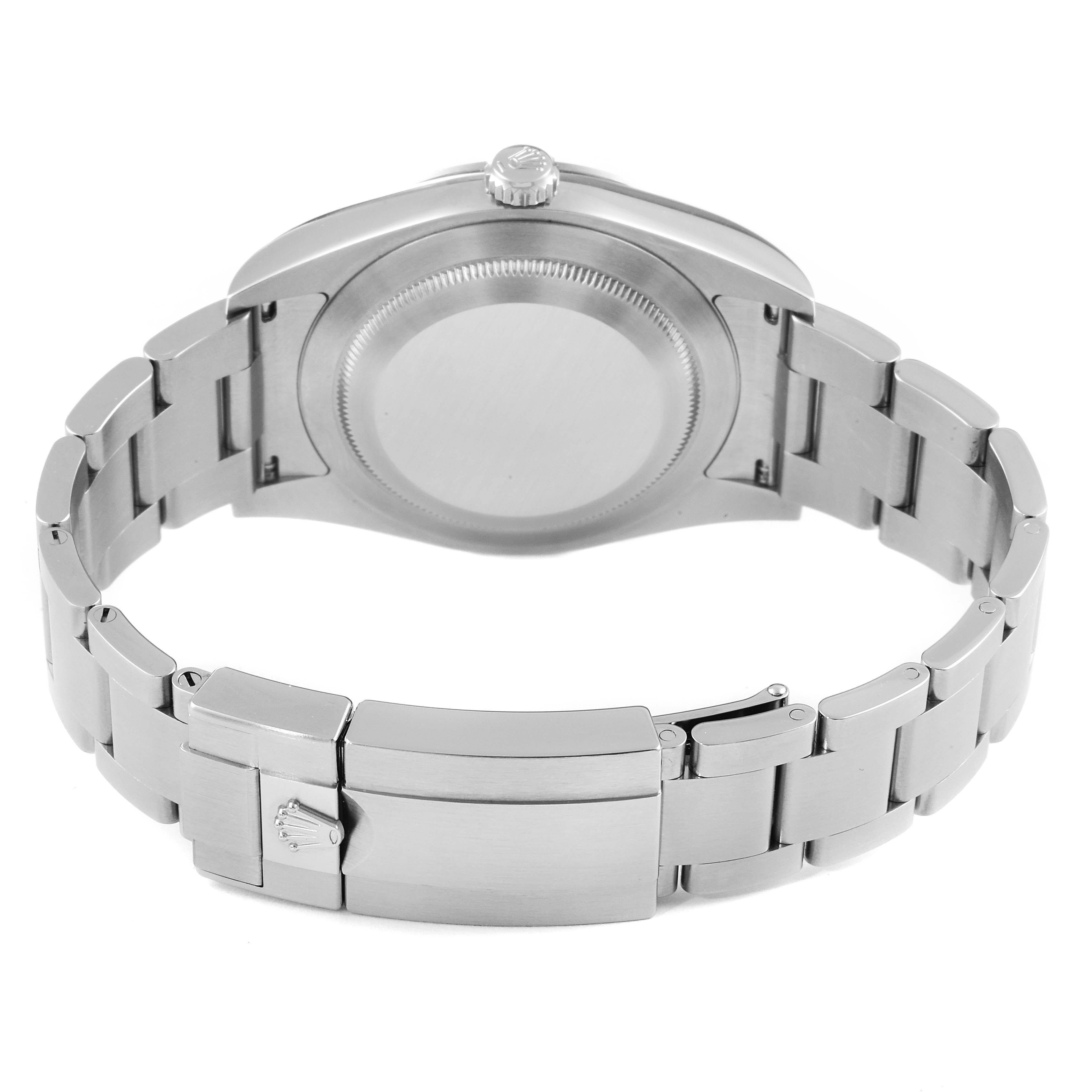 The image shows the rear view, bracelet, and clasp of a Rolex Explorer 214270 Men
s Stainless Steel Black Dial 214270 Men
s Stainless Steel Black Dial watch.