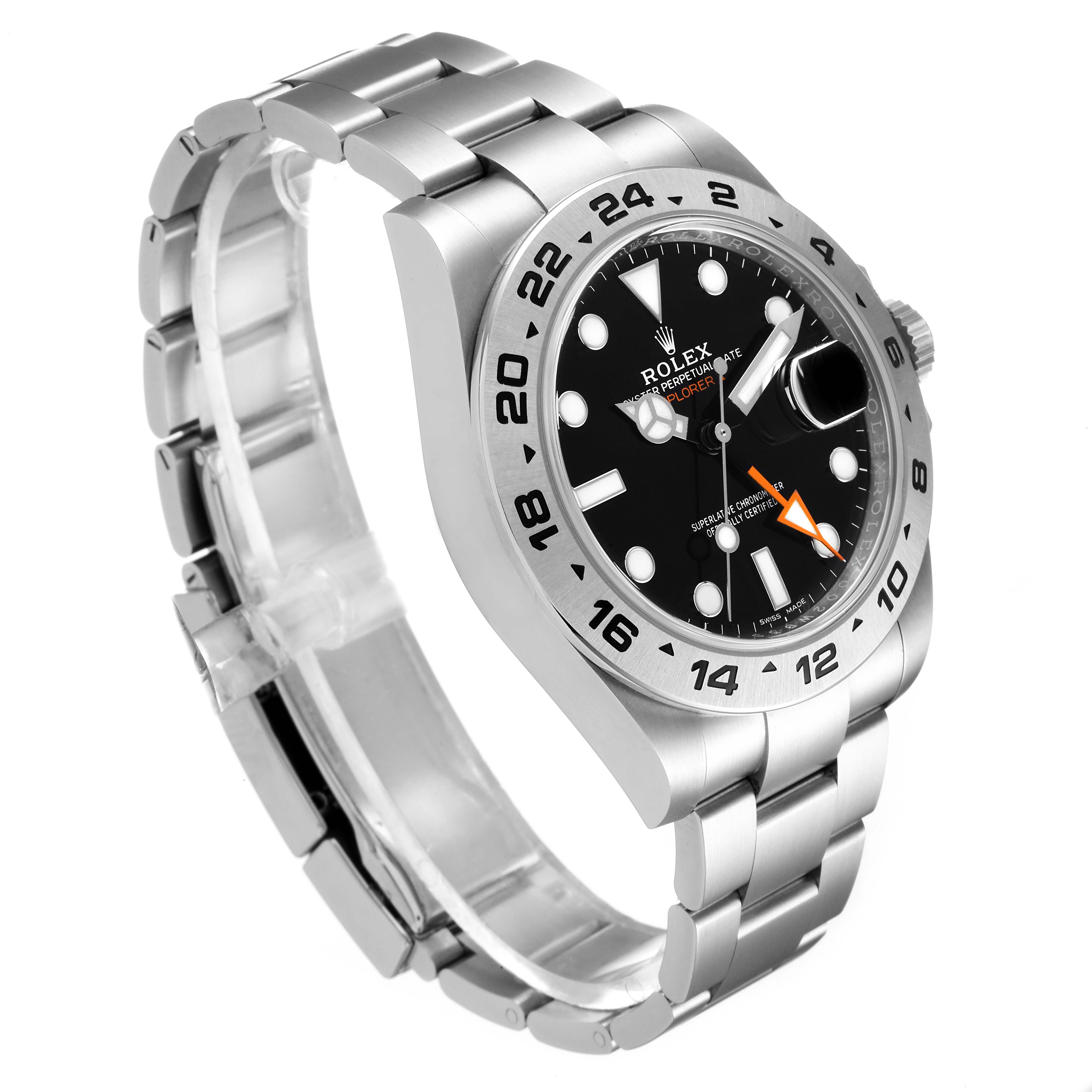 The image shows a Rolex Explorer 216570 Men
s Stainless Steel Black Dial 216570 Men
s Stainless Steel Black Dial watch at a slight angle, featuring its face, bezel, crown, and part of the bracelet.