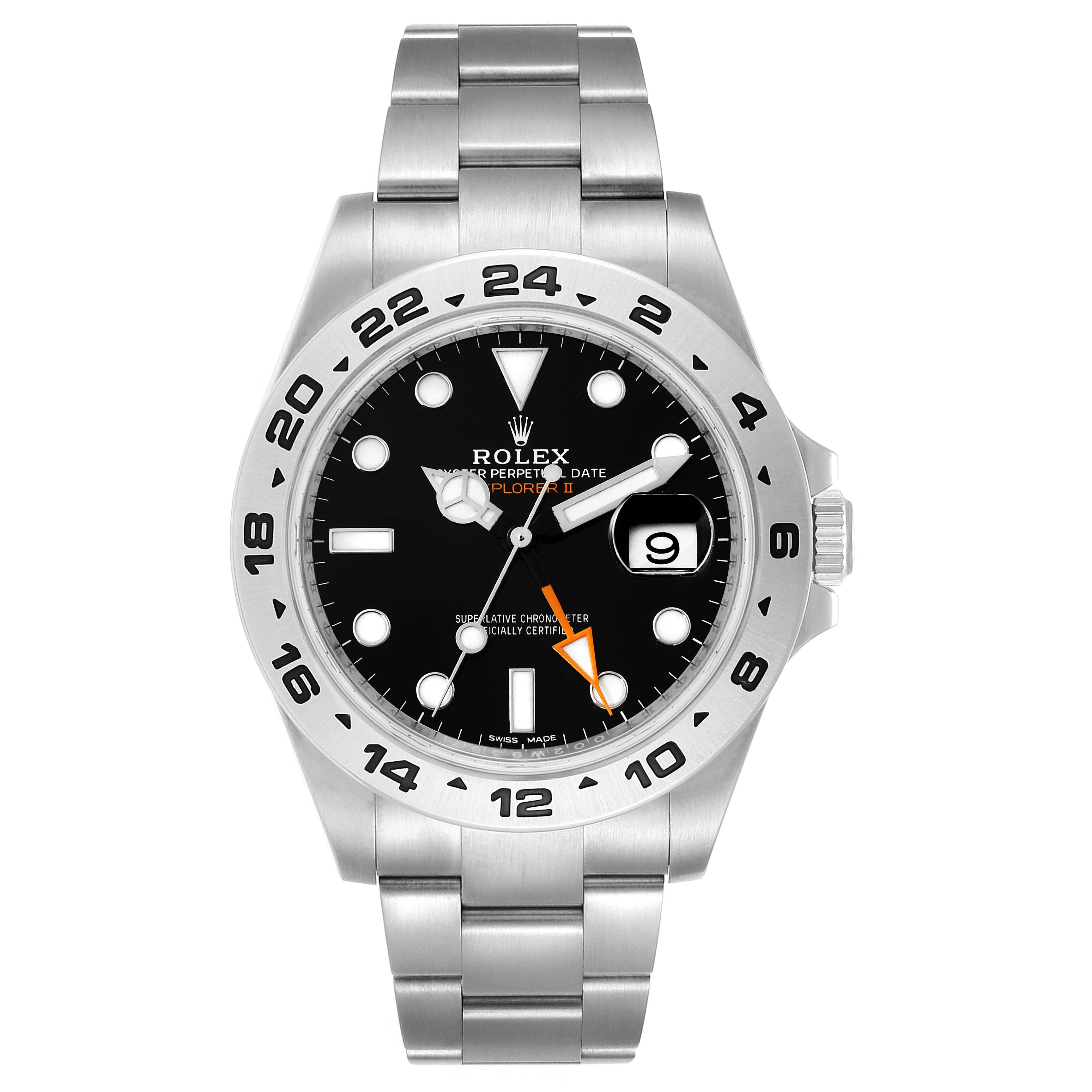 The Rolex Explorer 216570 Men
s Stainless Steel Black Dial 216570 Men
s Stainless Steel Black Dial watch is shown in a front view, featuring its dial, bracelet, bezel, and crown.