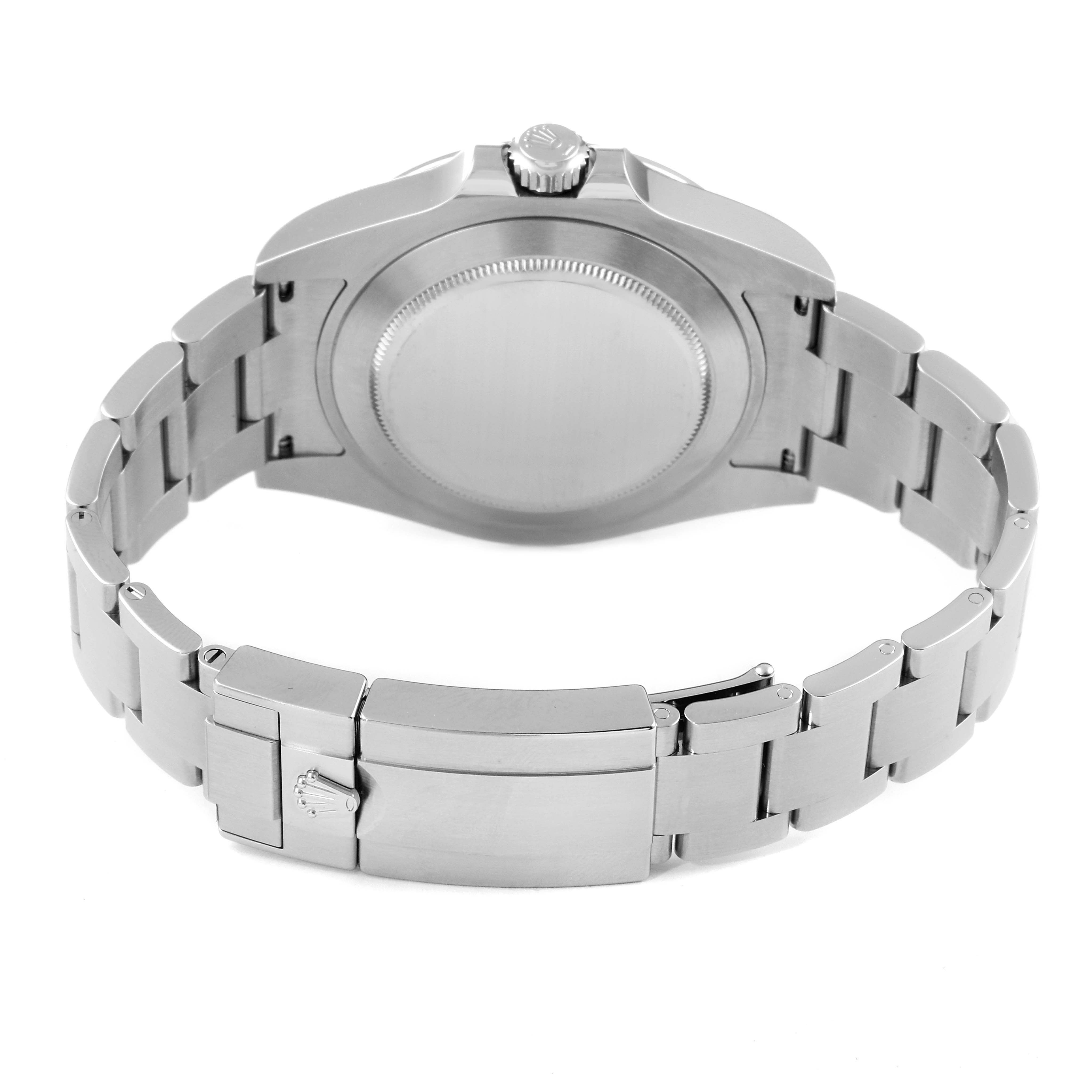 This image shows the back case and bracelet of a Rolex Explorer 216570 Men
s Stainless Steel Black Dial 216570 Men
s Stainless Steel Black Dial watch at an angle that reveals the clasp and rear side.