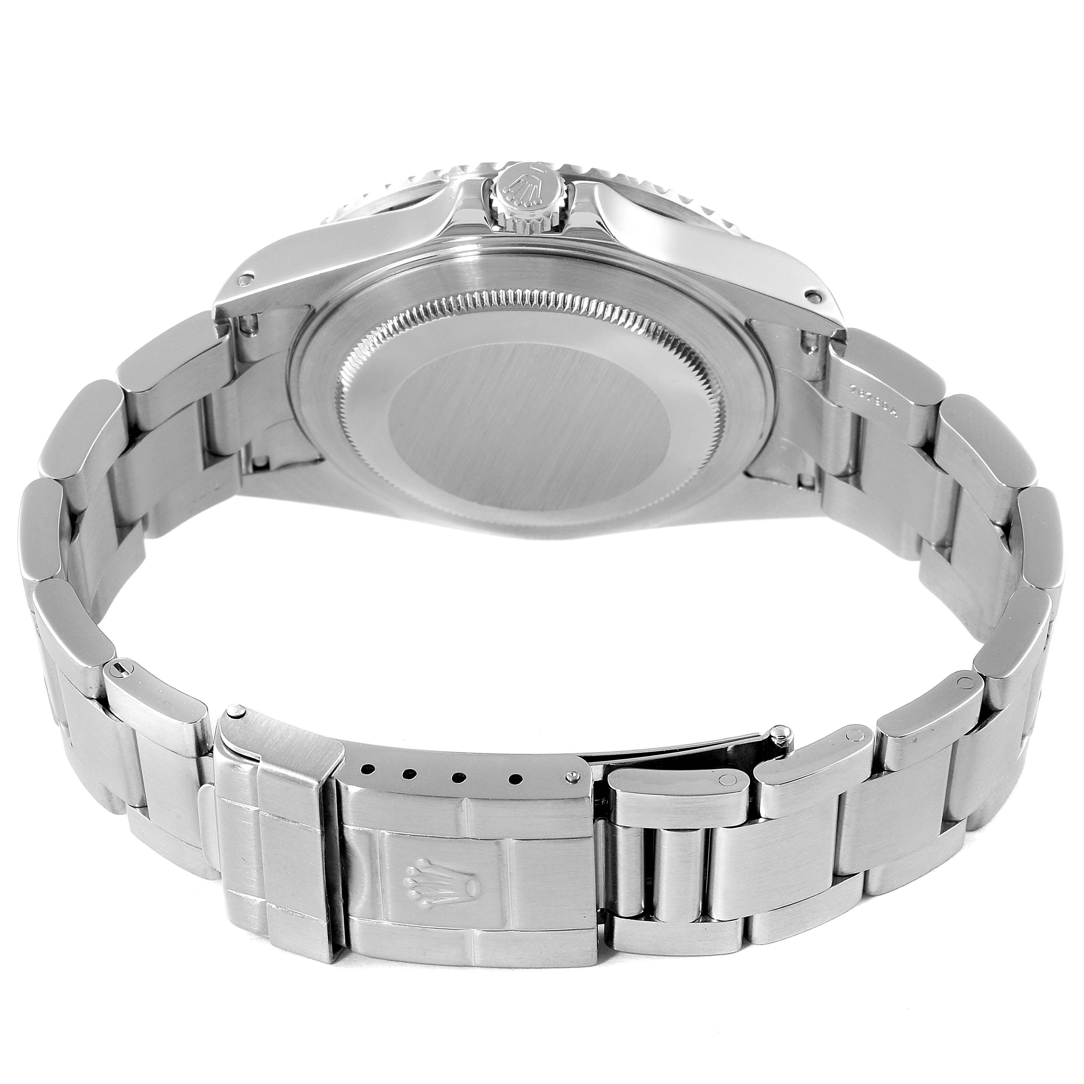 This image shows the back case and bracelet of a Rolex GMT-Master 16710 Men
s Stainless Steel Black Dial 16710 Men
s Stainless Steel Black Dial watch from a rear angle.