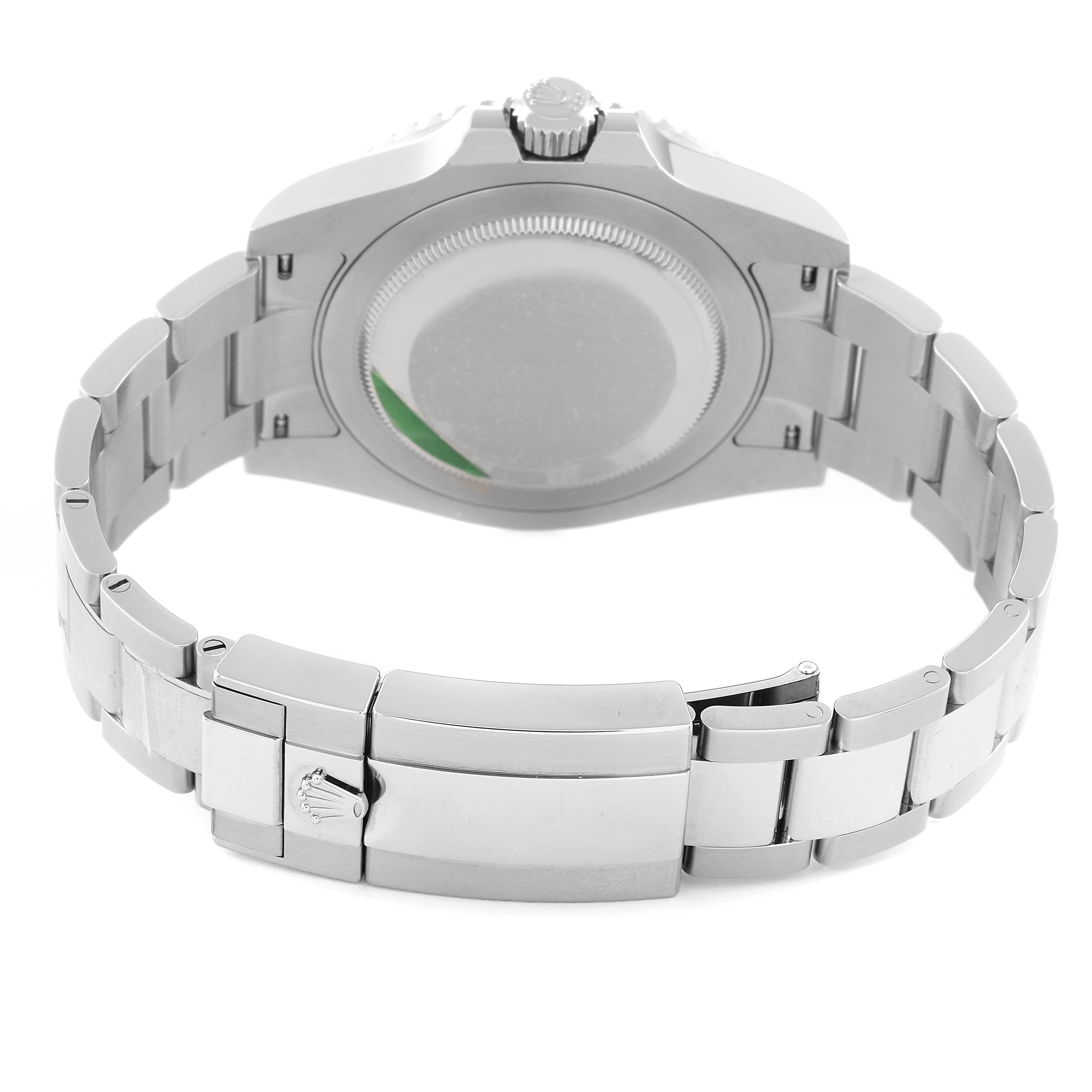 The image shows the back and bracelet of a Rolex GMT-Master 126710 Men's Stainless Steel Black Dial 126710 Men's Stainless Steel Black Dial watch at an angle to highlight its clasp and case back.