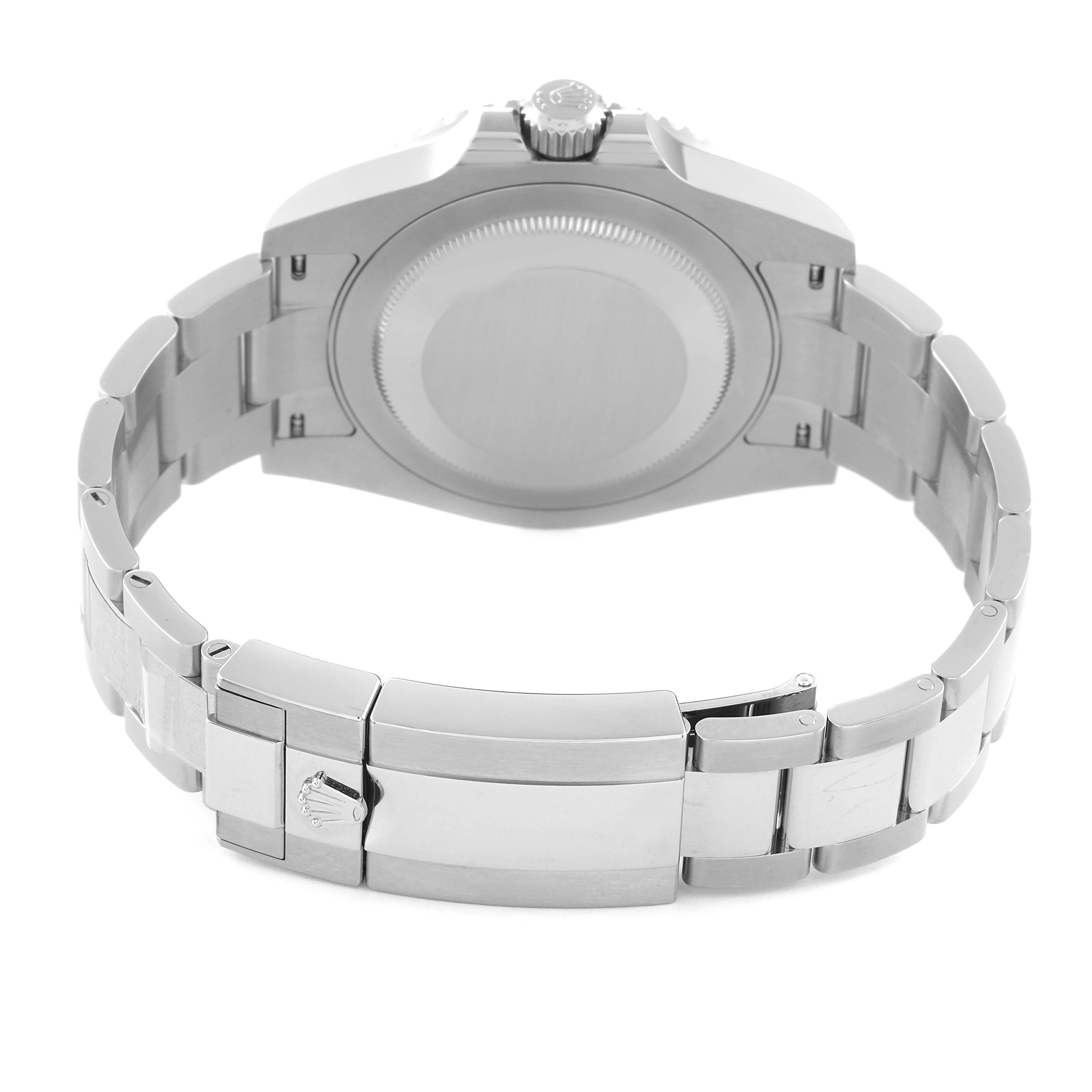 The image shows the back view of a Rolex GMT-Master 126710 Men's Stainless Steel Black Dial 126710 Men's Stainless Steel Black Dial watch, focusing on the case back and the clasp portion of the bracelet.