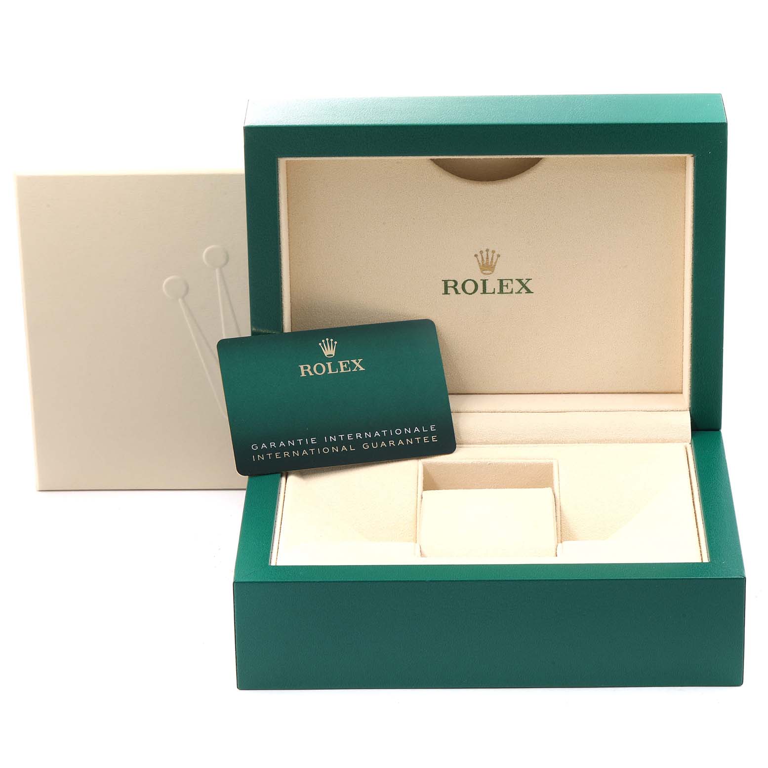 The image shows the packaging and guarantee card for a Rolex GMT-Master 126711 Men's Steel and Gold (two tone) Black Dial 126711 Men's Steel and Gold (two tone) Black Dial watch.