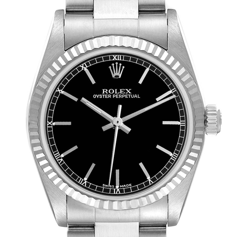 Rolex Midsize Steel White Gold Black Dial Ladies Watch 77014 SwissWatchExpo