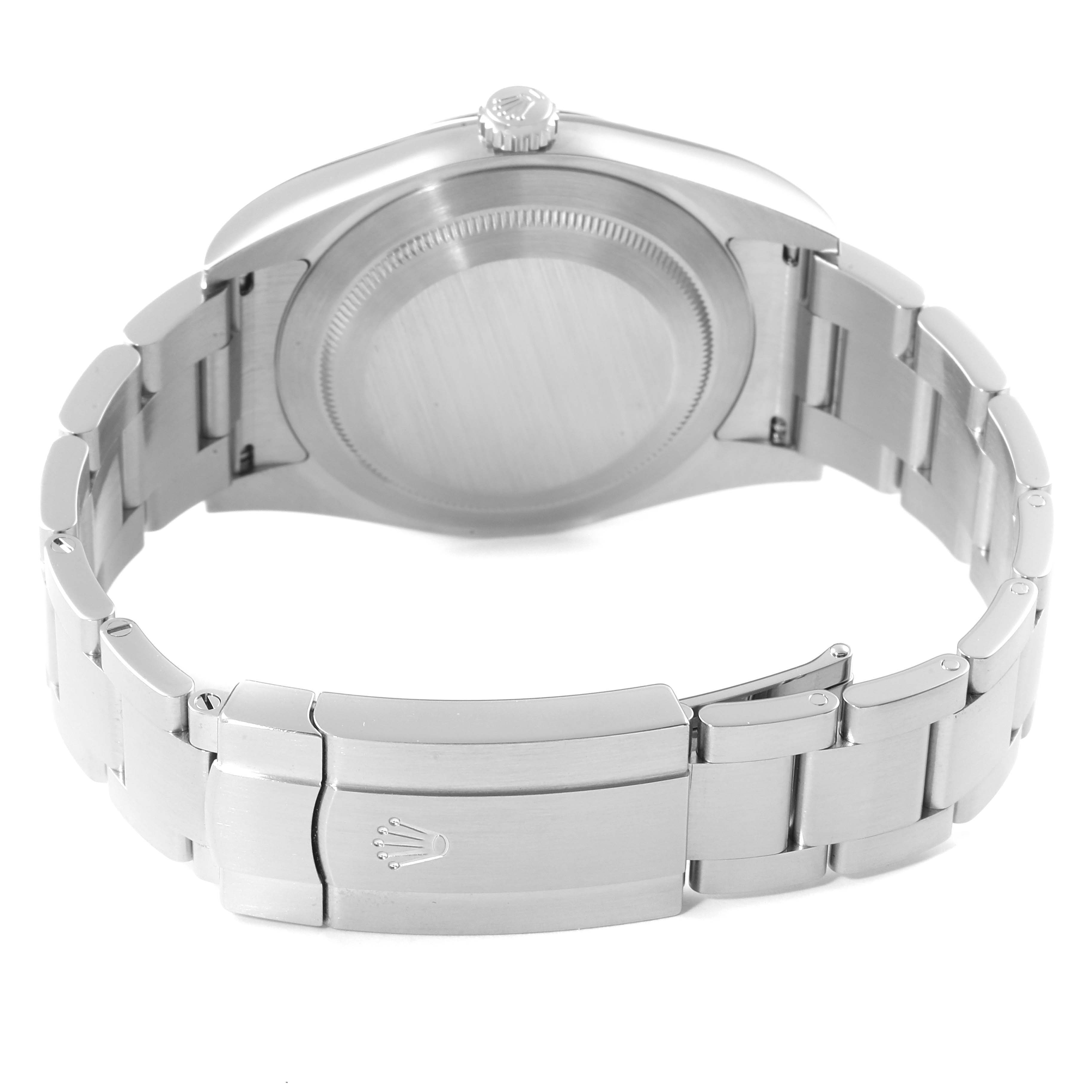 The image shows the back and bracelet clasp of a Rolex Oyster Perpetual 114300 Men
s Stainless Steel Blue Dial 114300 Men
s Stainless Steel Blue Dial, viewed from the rear.