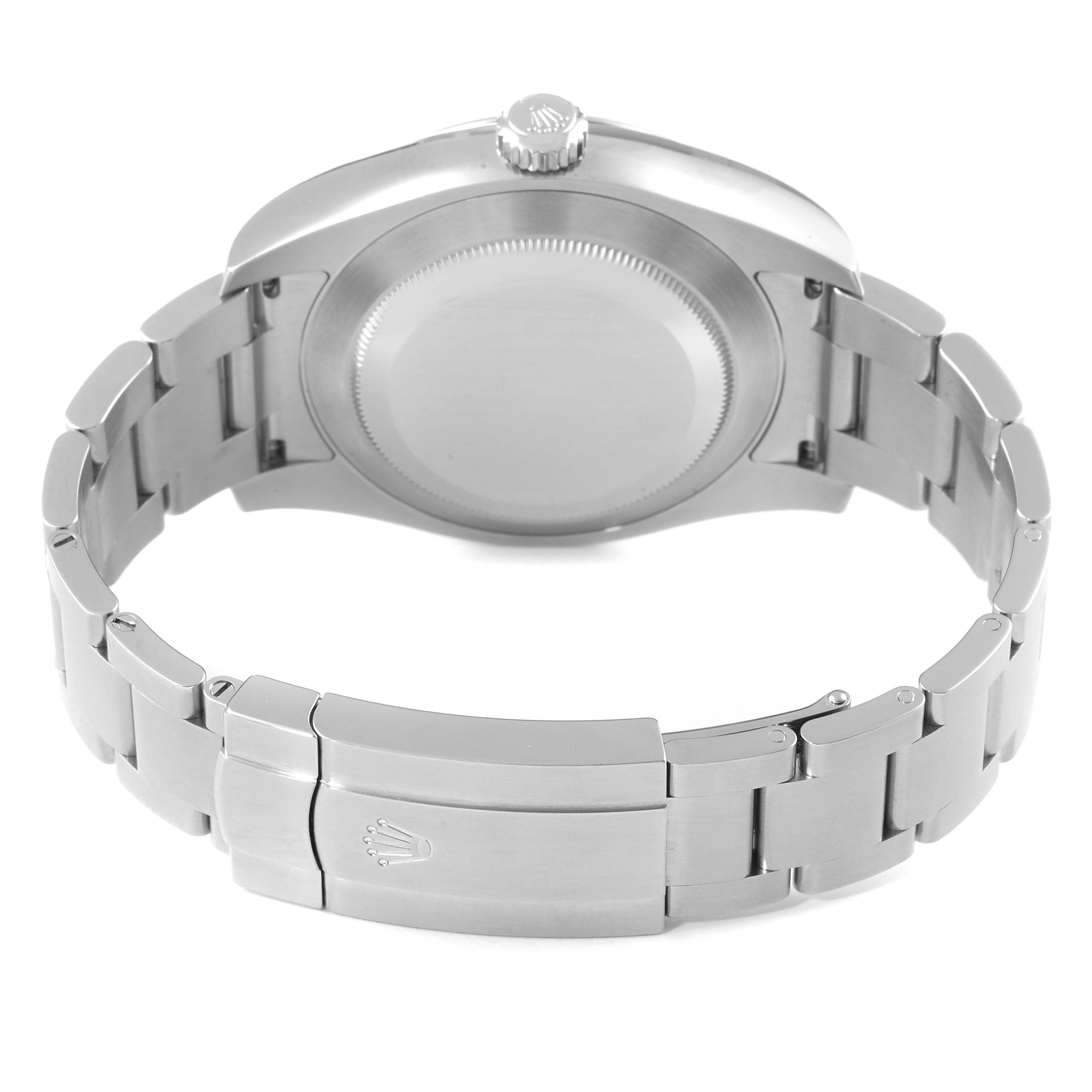 The image shows the back view of the Rolex Air-King 116900 Men's Stainless Steel Black Dial 116900 Men's Stainless Steel Black Dial watch, highlighting the case back, crown, and bracelet with clasp.