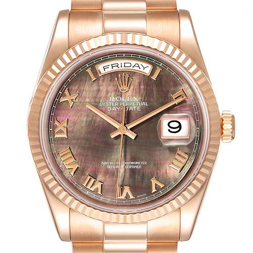 Photo of Rolex President Day Date Everose Gold MOP Dial Mens Watch 118235 Box Card