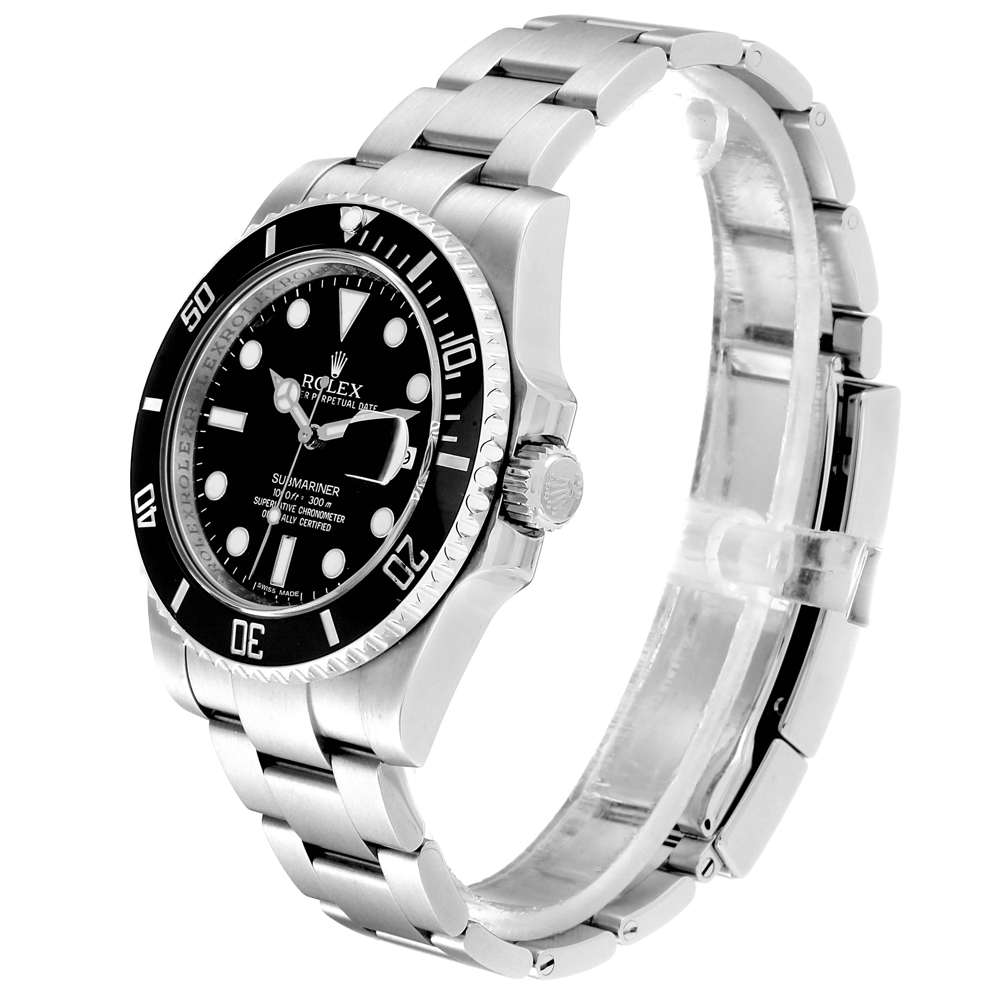The image shows a side angle of the Rolex Submariner 116610 Men
s Stainless Steel Black Dial 116610 Men
s Stainless Steel Black Dial watch, highlighting the bezel, dial, and bracelet.