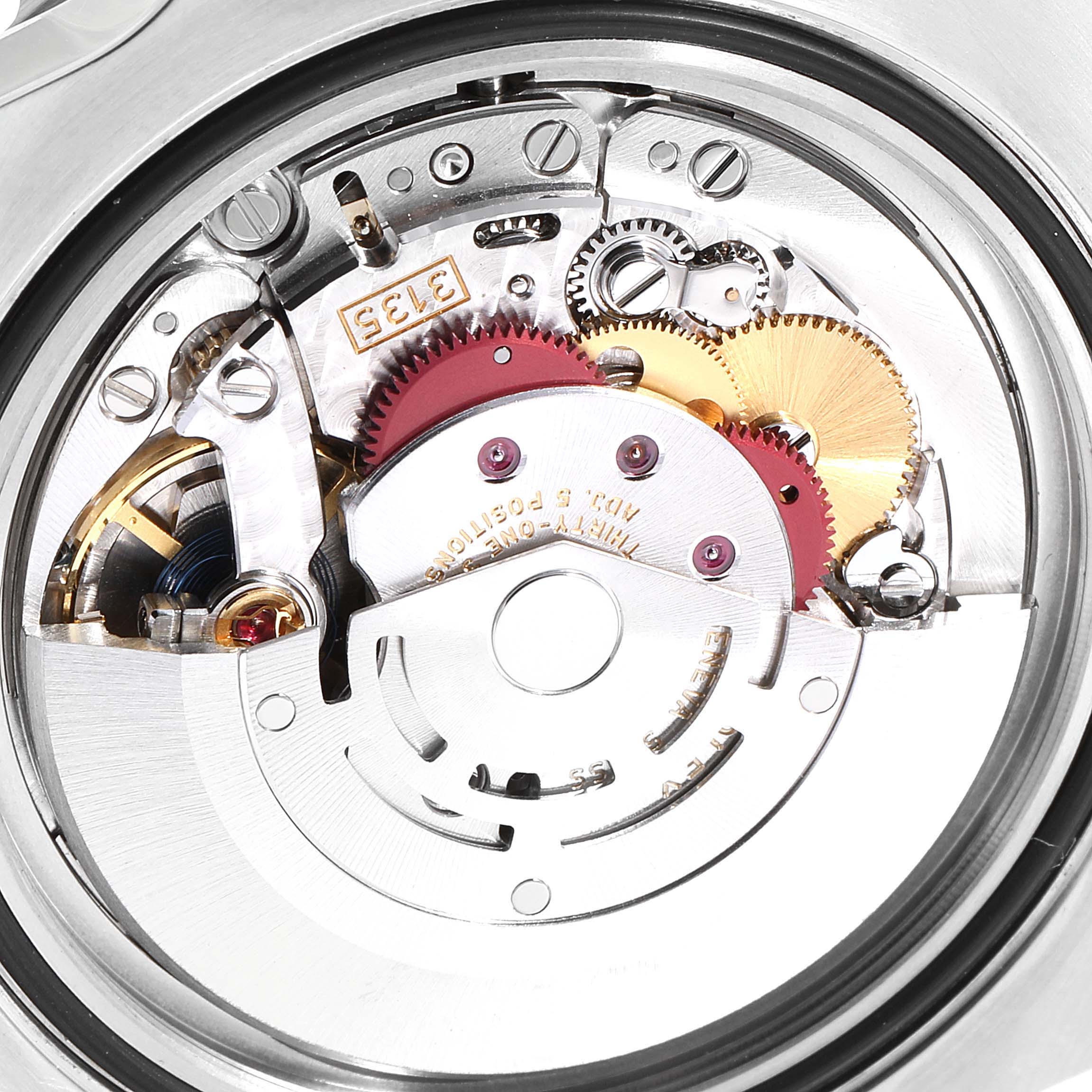 This is a close-up view of the internal mechanical movement parts of a Rolex Submariner 116610 Men
s Stainless Steel Black Dial 116610 Men
s Stainless Steel Black Dial watch.