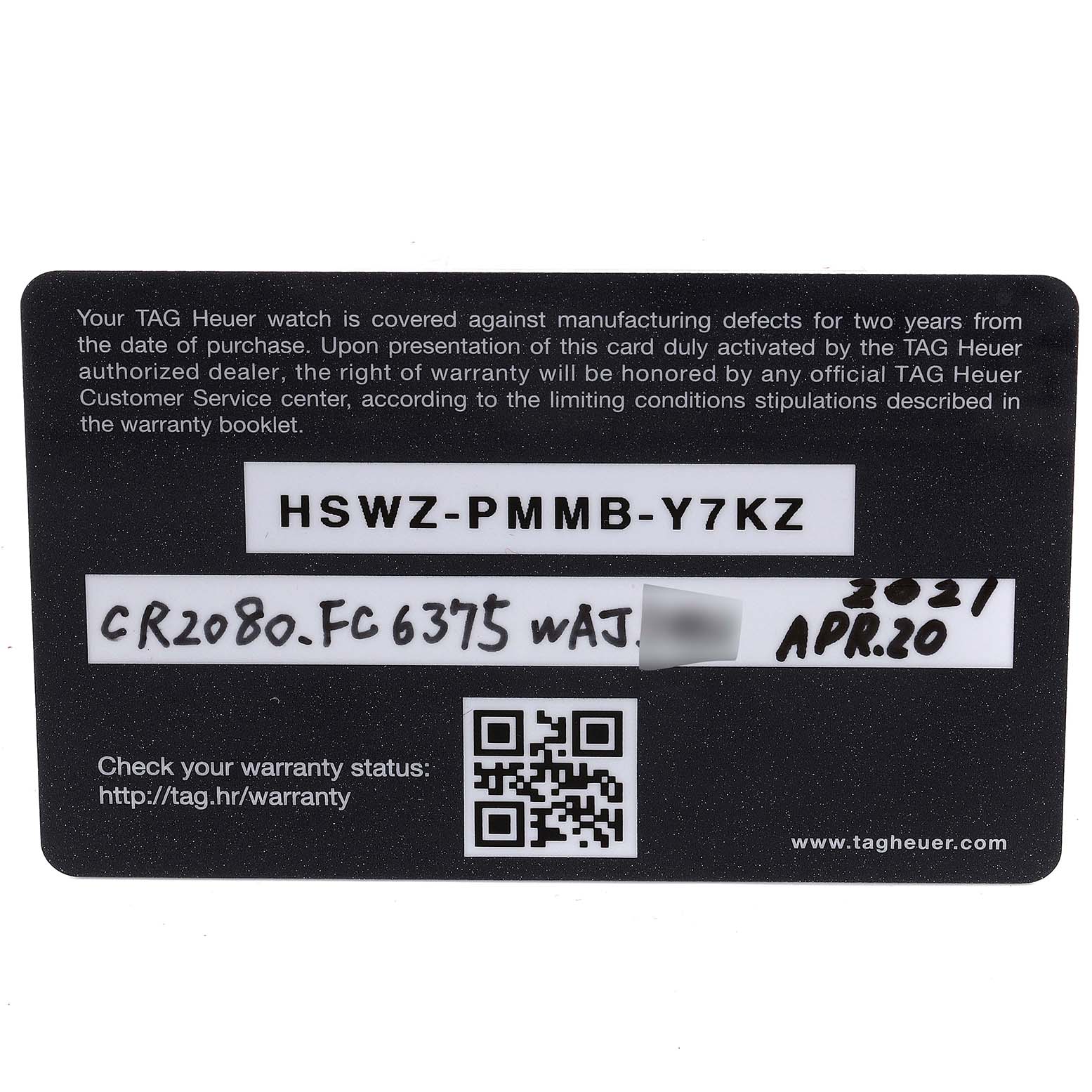 This image shows the warranty card for the Tag Heuer Monza model watch, including a serial number, purchase date, and QR code.