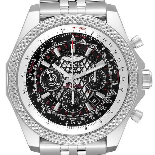 The image shows a front view of the Bentley model by Breitling, displaying the face, bezel, and bracelet.
