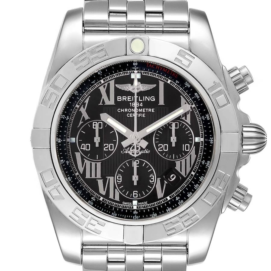 Breitling Chronomat 01 Black Dial Steel Mens Watch AB0110 Box Papers SwissWatchExpo