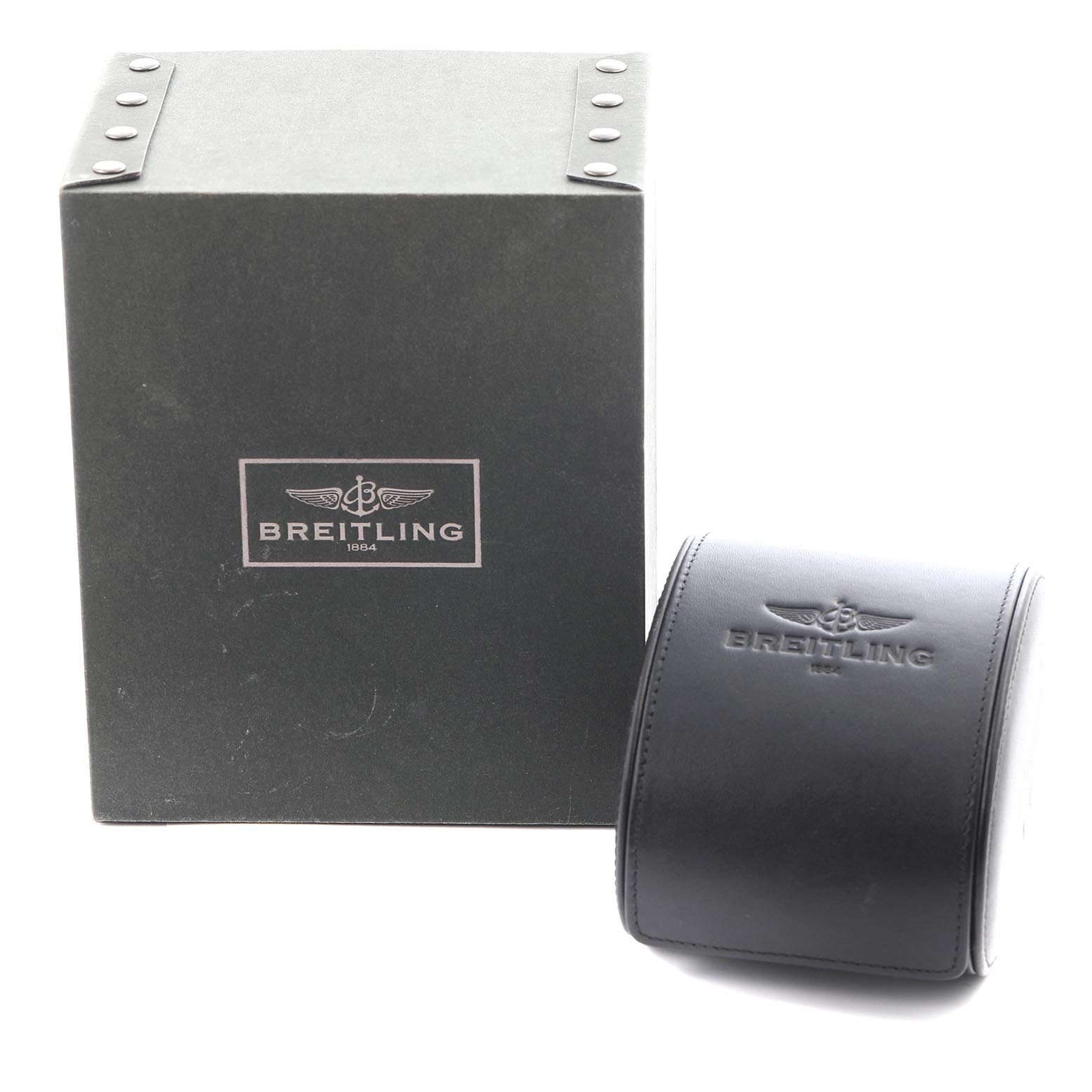 The image shows a Breitling H71340 Women's Rose Gold Mother of Pearl Dial H71340 Women's Rose Gold Mother of Pearl Dial box and pouch, likely for the Starliner Yellow Gold Mother of Pearl Diamond Ladies Watch H71340.