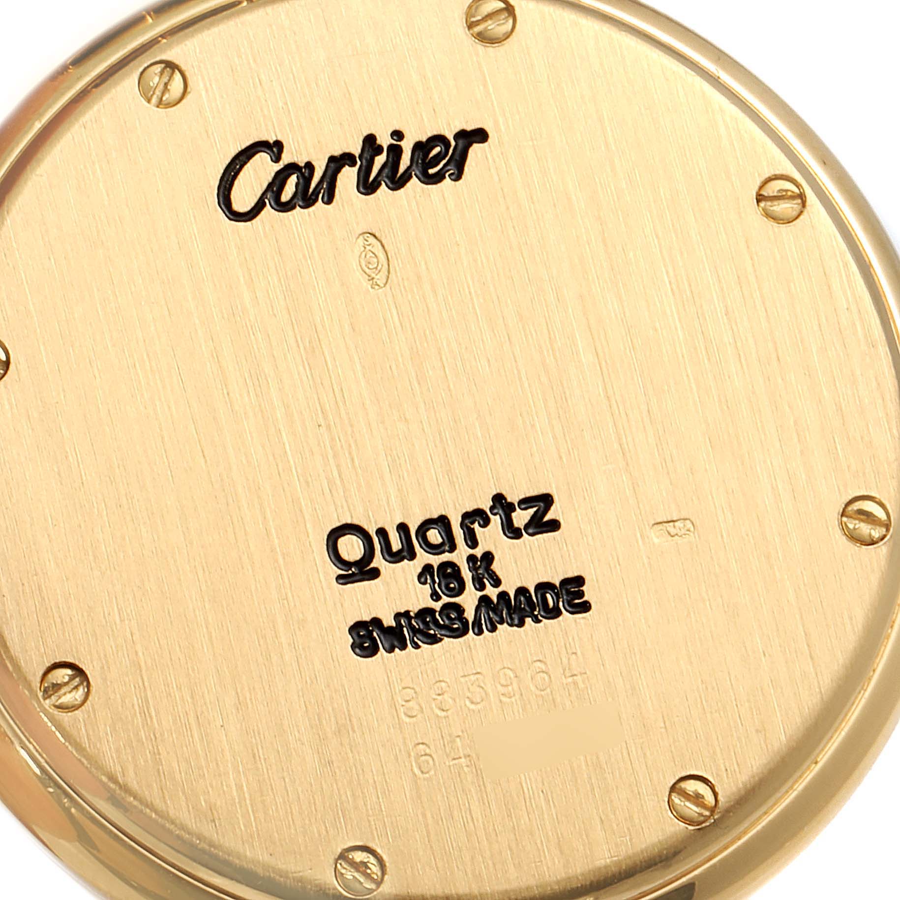 This image shows the back case of the Panthere model by Cartier, highlighting the brand name and specifications.