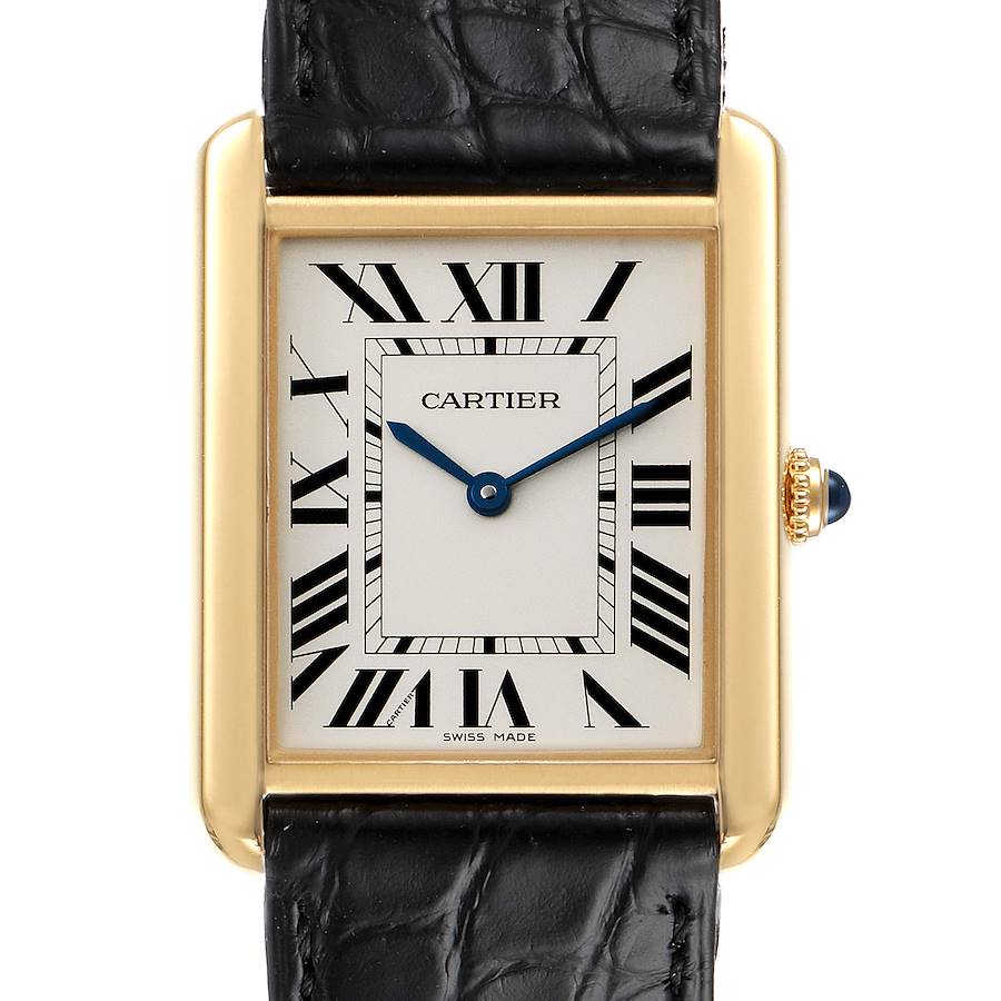 Cartier Tank Solo Yellow Gold Steel Black Strap Large Watch W5200004 Box Papers SwissWatchExpo