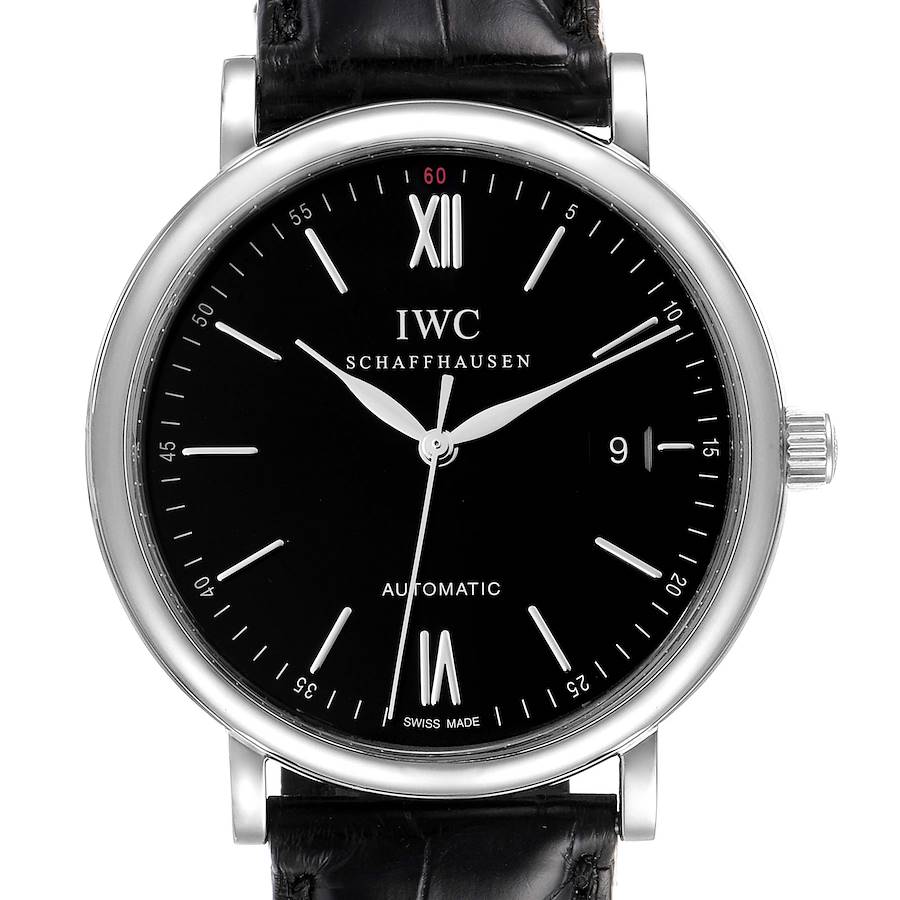 IWC Portofino Black Dial Automatic Steel Mens Watch IW356502 Box Card SwissWatchExpo