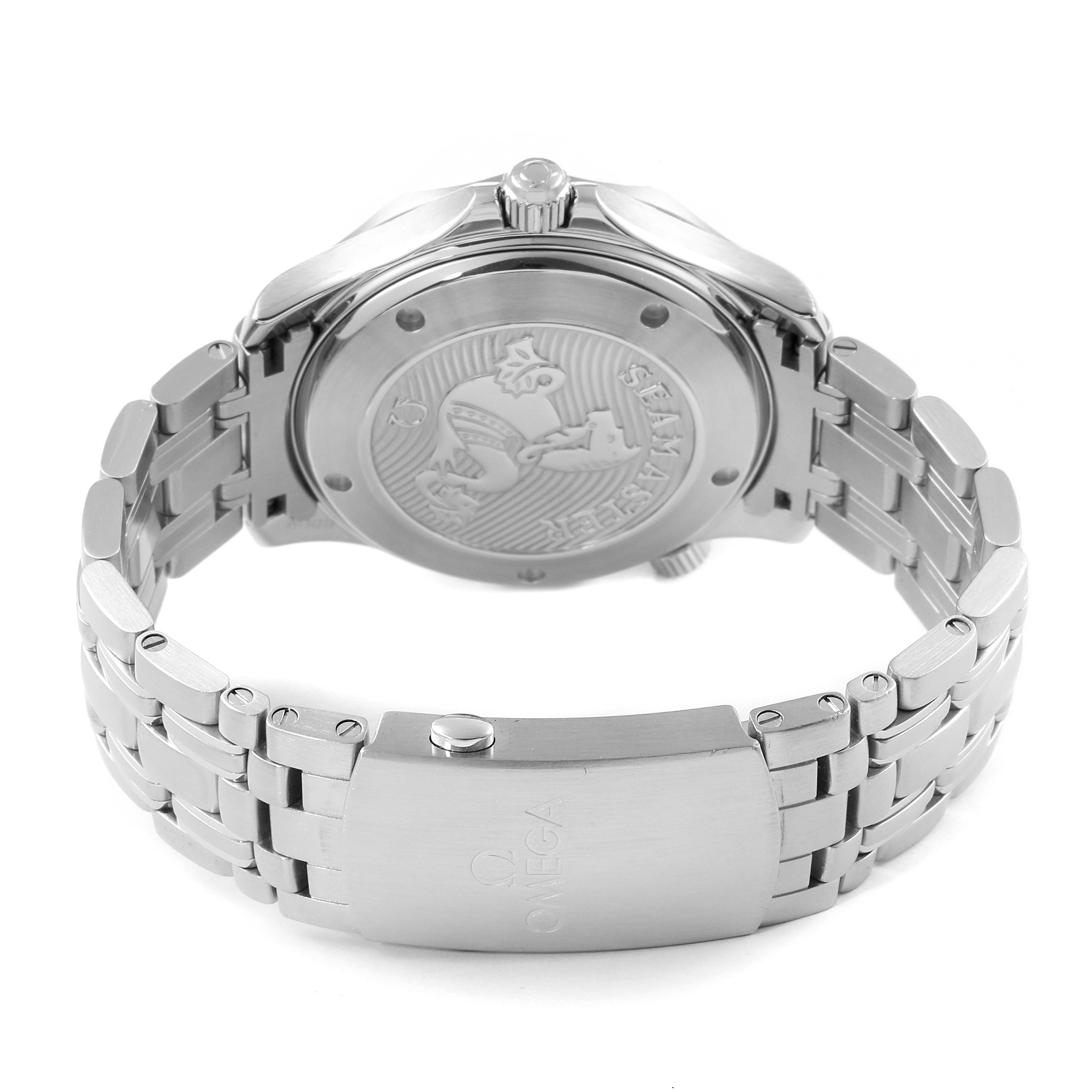 The image shows the back case, crown, and bracelet of the Omega Seamaster 212.30.41.20.01.003 Men's Stainless Steel Black Dial 212.30.41.20.01.003 Men's Stainless Steel Black Dial watch.