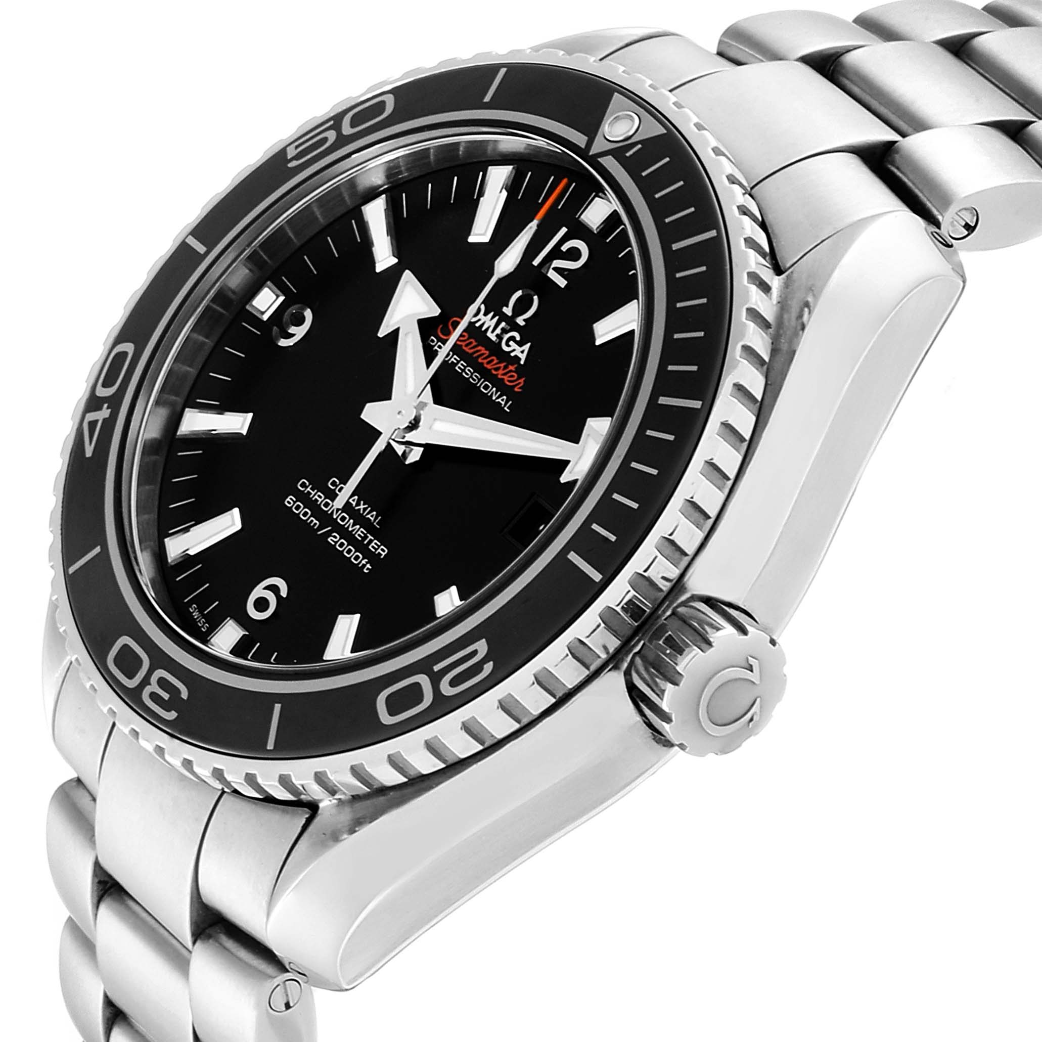 This Omega Seamaster 232.30.46.21.01.001 Men
s Stainless Steel Black Dial 232.30.46.21.01.001 Men
s Stainless Steel Black Dial watch is shown from a three-quarter angle, highlighting its bezel, dial, and bracelet.