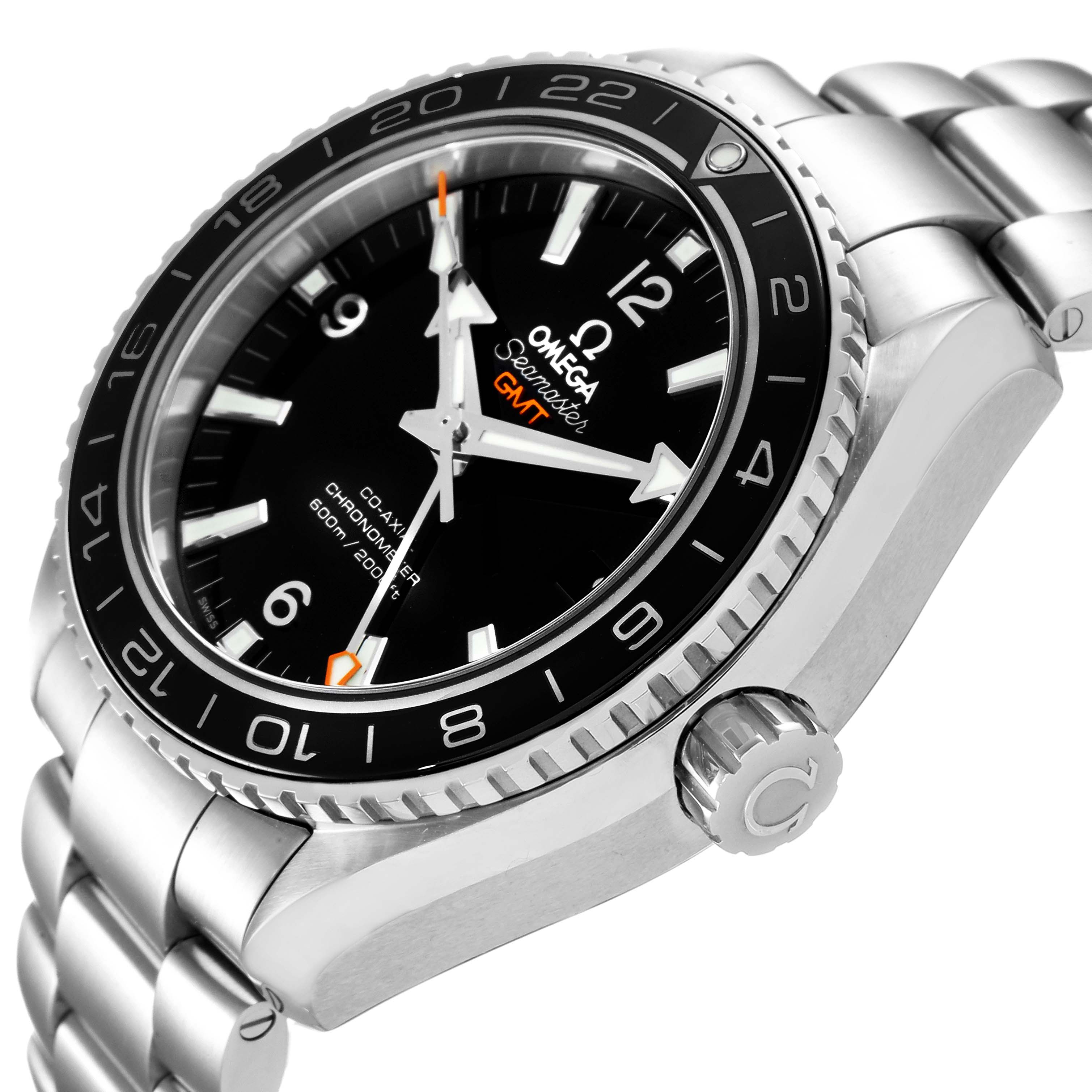 This Omega Planet Ocean 232.30.44.22.01.001 Men
s Stainless Steel Black Dial 232.30.44.22.01.001 Men
s Stainless Steel Black Dial watch is shown at a slight angle, highlighting the bezel, dial, crown, and bracelet.