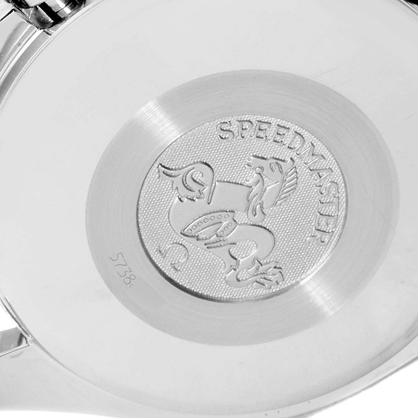 The image shows the engraved case back of an Omega Speedmaster 3523.30.00 Men
s Stainless Steel Silver Dial 3523.30.00 Men
s Stainless Steel Silver Dial watch.