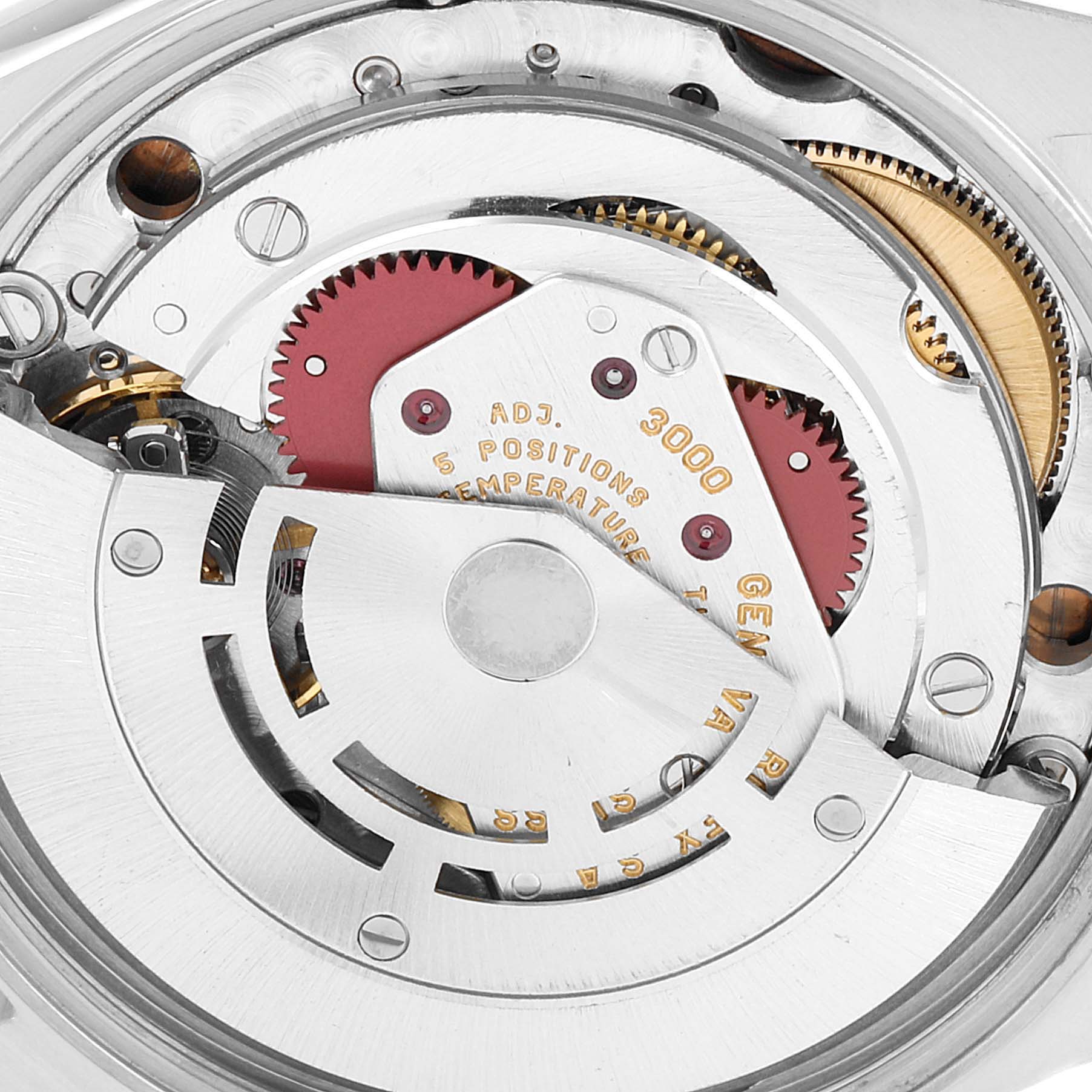 The image shows a close-up view of the inner mechanical movement of the Rolex Air-King 14010 Men's Stainless Steel Pink Dial 14010 Men's Stainless Steel Pink Dial watch.