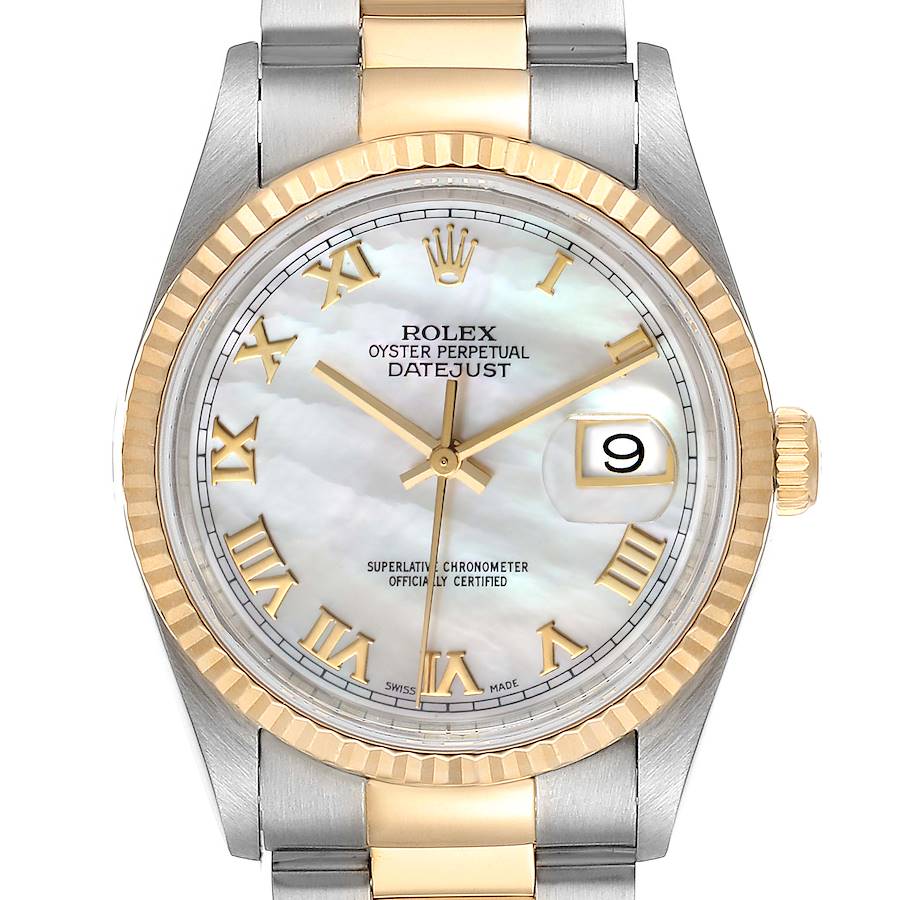 Rolex Datejust Steel Yellow Gold Mother of Pearl Dial Mens Watch 16233 Papers SwissWatchExpo