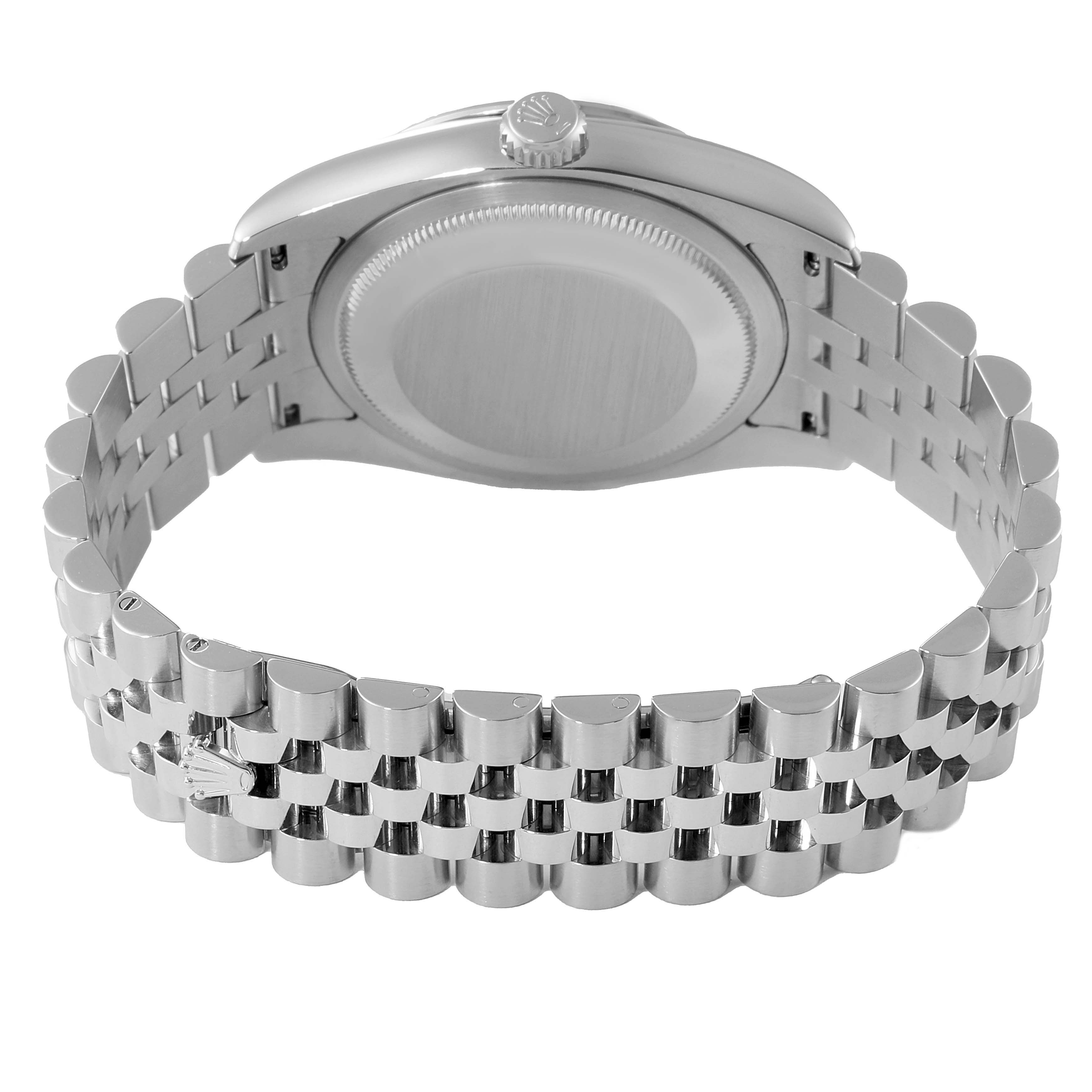 The image shows the back view of a Rolex Turn-o-Graph 116264 Men's Stainless Steel Black Dial 116264 Men's Stainless Steel Black Dial watch, focusing on its case back and metal bracelet.