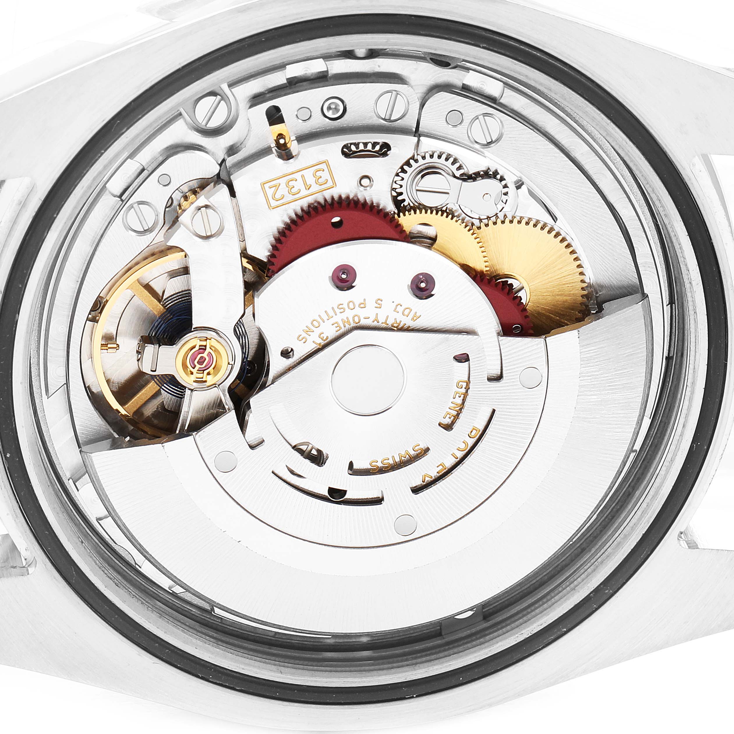 The image shows the internal mechanism of a Rolex Explorer 214270 Men's Stainless Steel Black Dial 214270 Men's Stainless Steel Black Dial watch, viewed from the back.