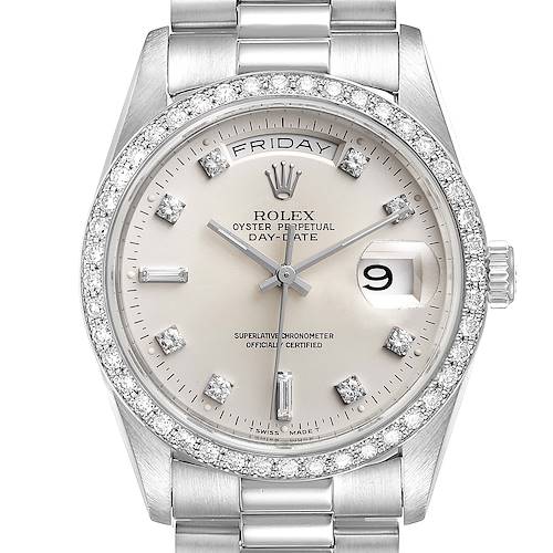 Photo of Rolex President Day-Date Silver Dial Platinum Diamond Mens Watch 18346