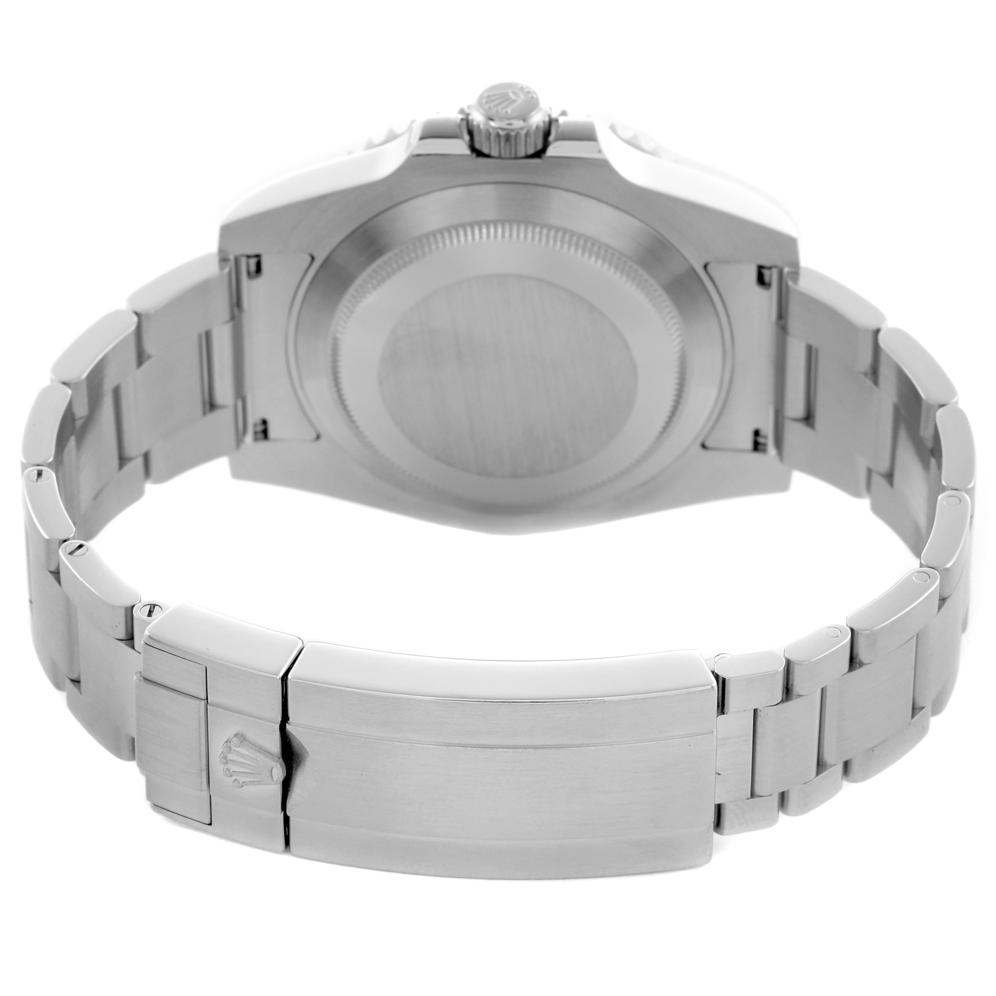 The image shows the back view of a Rolex Submariner 116610LV Men
s Stainless Steel Green Dial 116610LV Men
s Stainless Steel Green Dial, featuring the case back, bracelet, clasp, and crown.