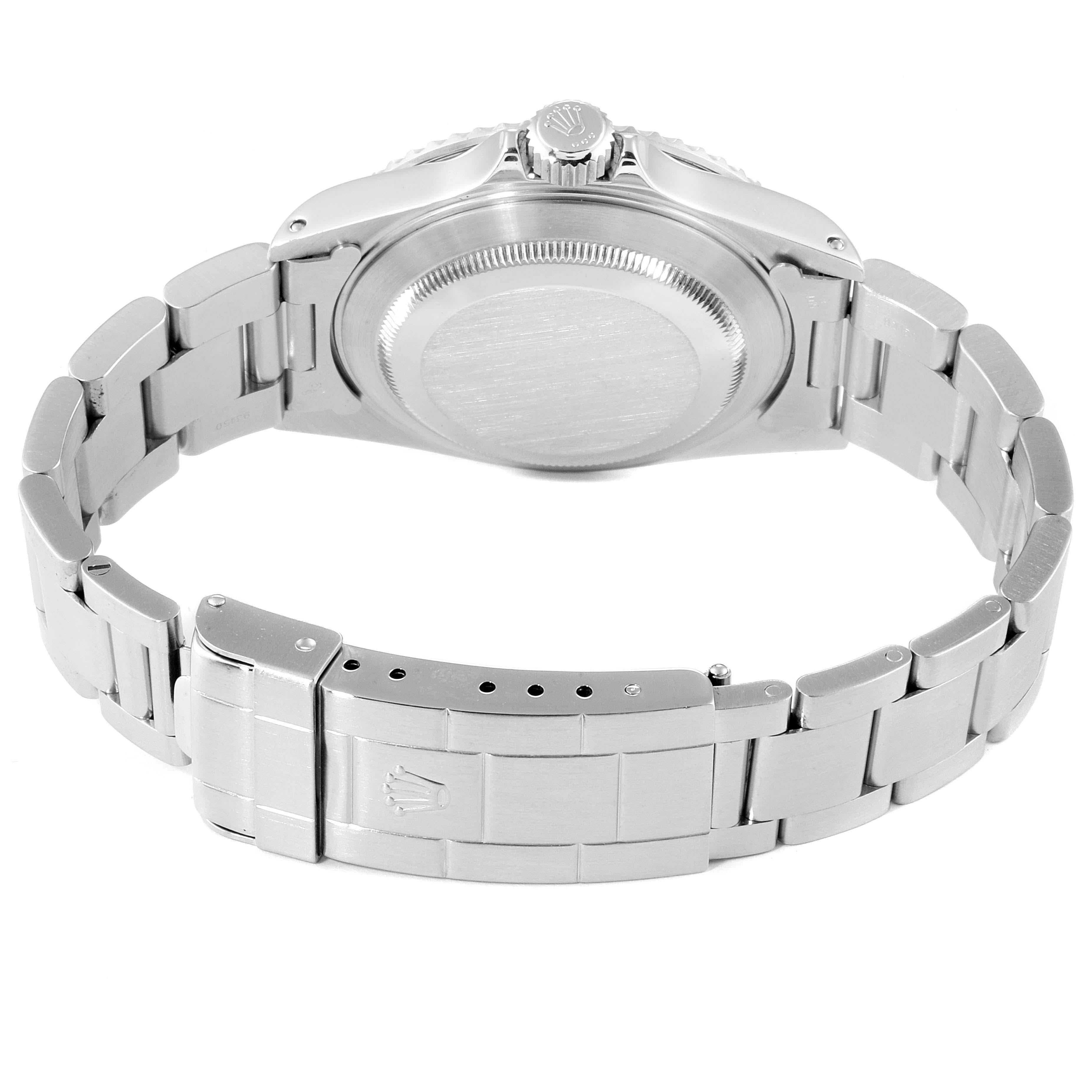 The image shows the back and bracelet of the Rolex Submariner 14060 Men
s Stainless Steel Black Dial 14060 Men
s Stainless Steel Black Dial watch from a rear angle.