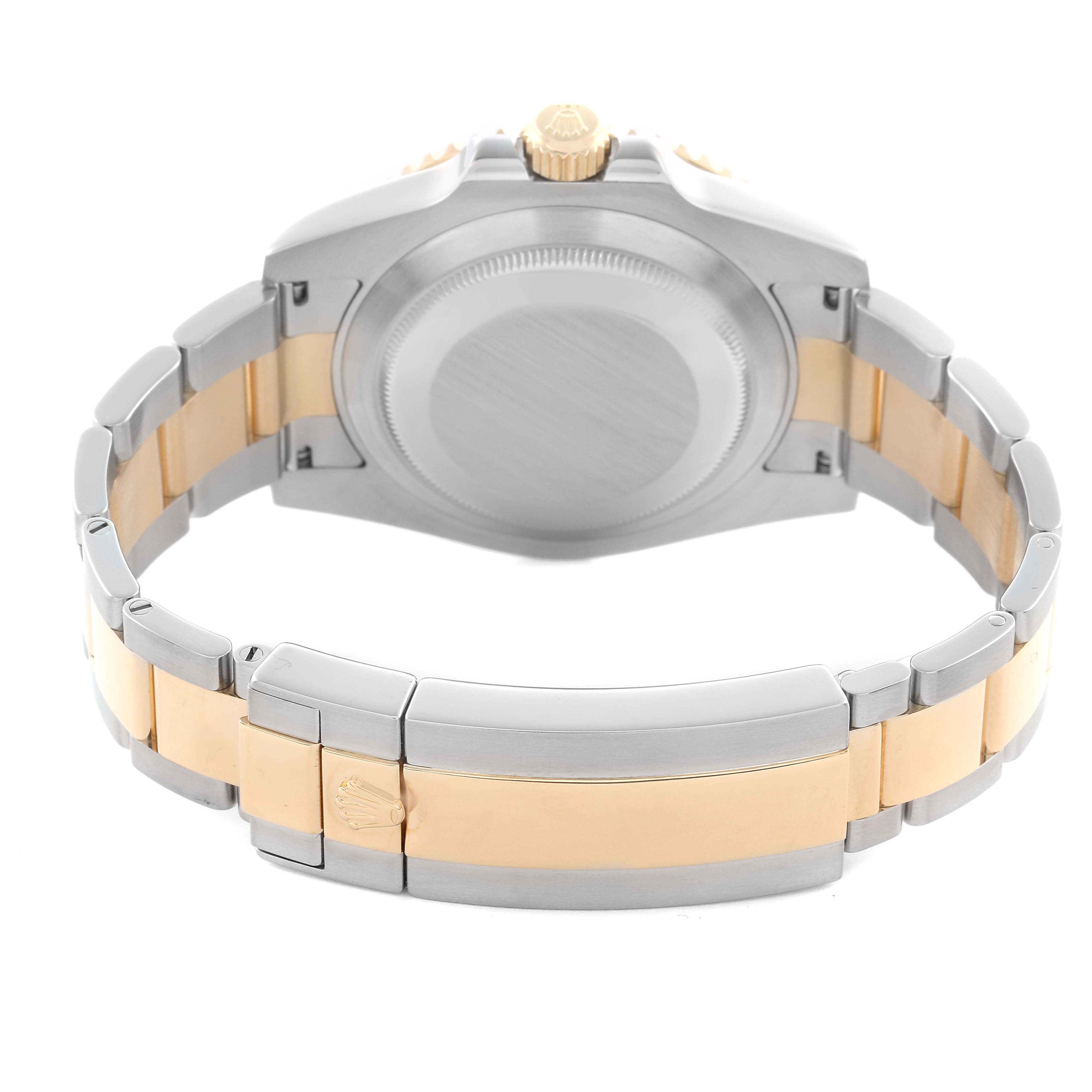 The image shows the back of the Rolex Submariner 116613 Men
s Steel and Gold (two tone) Black Dial 116613 Men
s Steel and Gold (two tone) Black Dial watch, highlighting the case back, bracelet, and clasp.