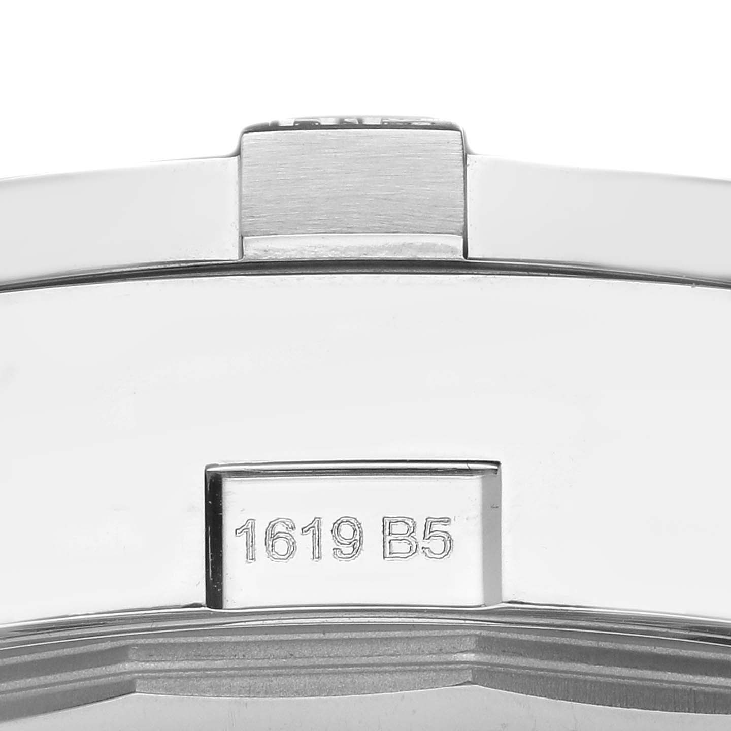 The image shows the side view of a Breitling Avenger A13381111B2A1 Men's Stainless Steel Black Dial A13381111B2A1 Men's Stainless Steel Black Dial watch clasp with engraved numbers "1619 B5."