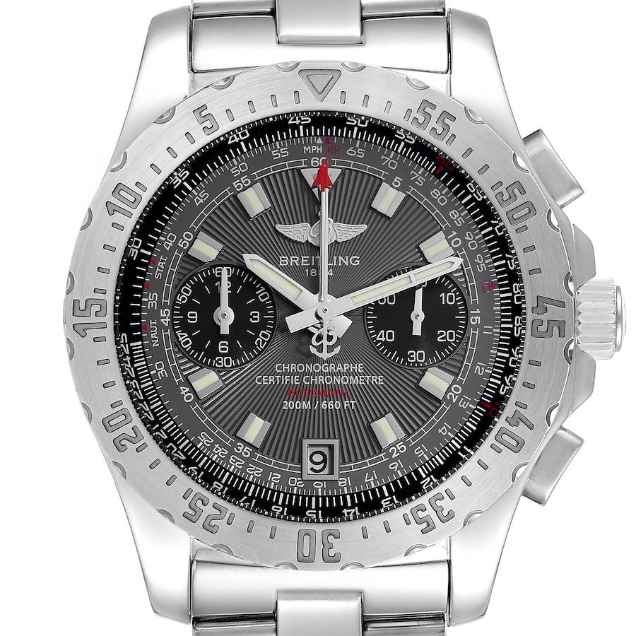 The Breitling Professional Series watch is shown at a straight-on angle, highlighting the bezel, dial, and bracelet.