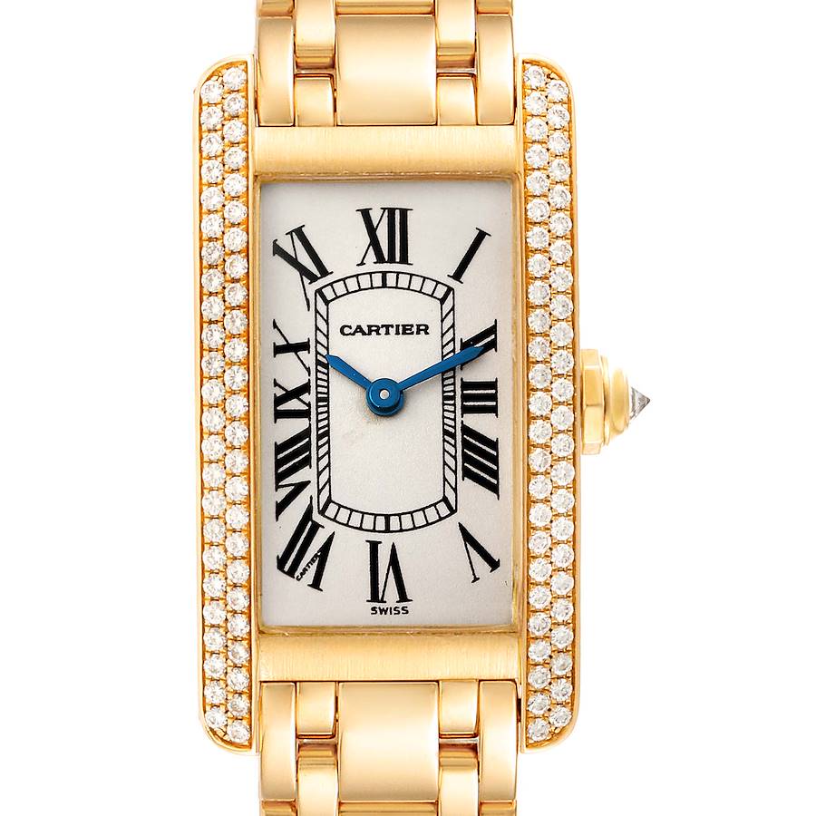 Cartier Tank Americaine 18K Yellow Gold Diamond Ladies Watch WB7012K2 Box Papers SwissWatchExpo