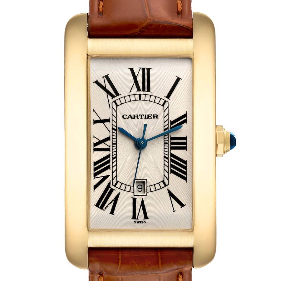 Cartier Tank Americaine Yellow Gold Automatic Mens Watch W2603156 Card SwissWatchExpo