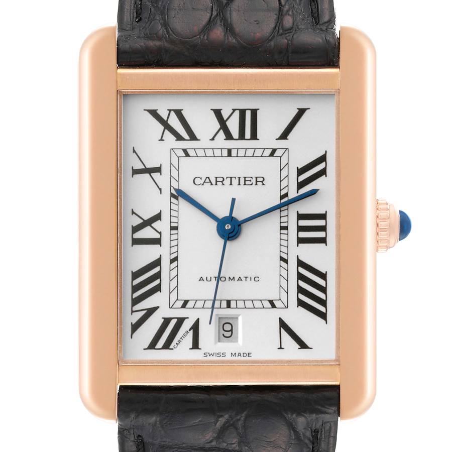 Cartier Tank Solo XL Rose Gold Silver Dial Mens Watch W5200026 SwissWatchExpo