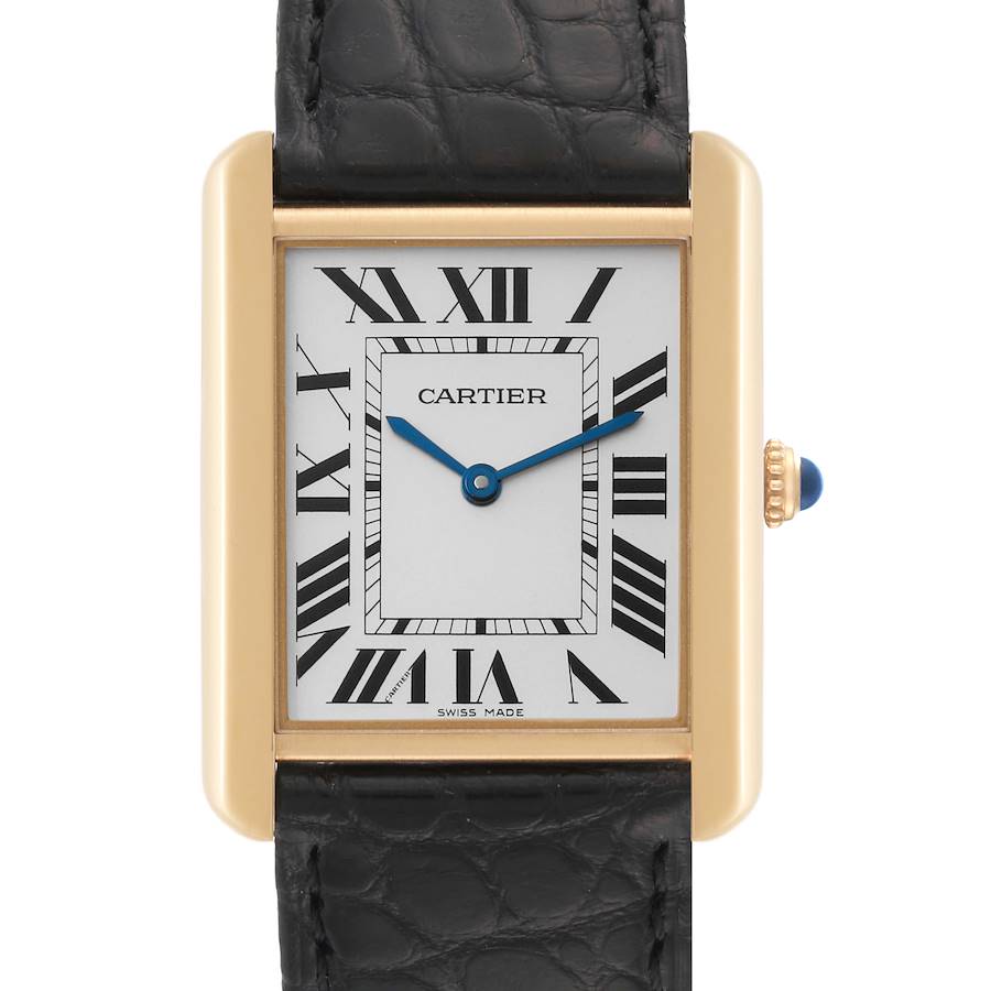 Cartier Tank Solo Yellow Gold Steel Black Strap Mens Watch W1018855 Card SwissWatchExpo