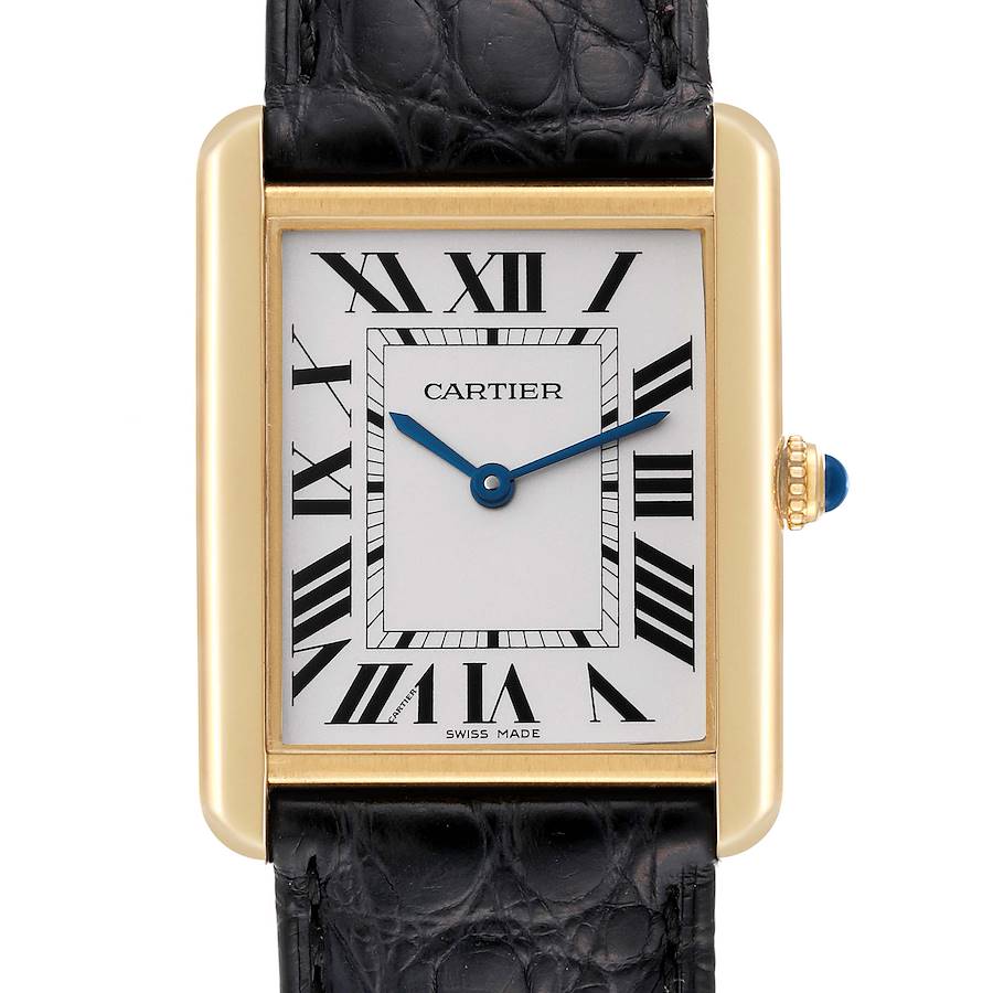 Cartier Tank Solo Yellow Gold Steel Black Strap Mens Watch W1018855 Card SwissWatchExpo