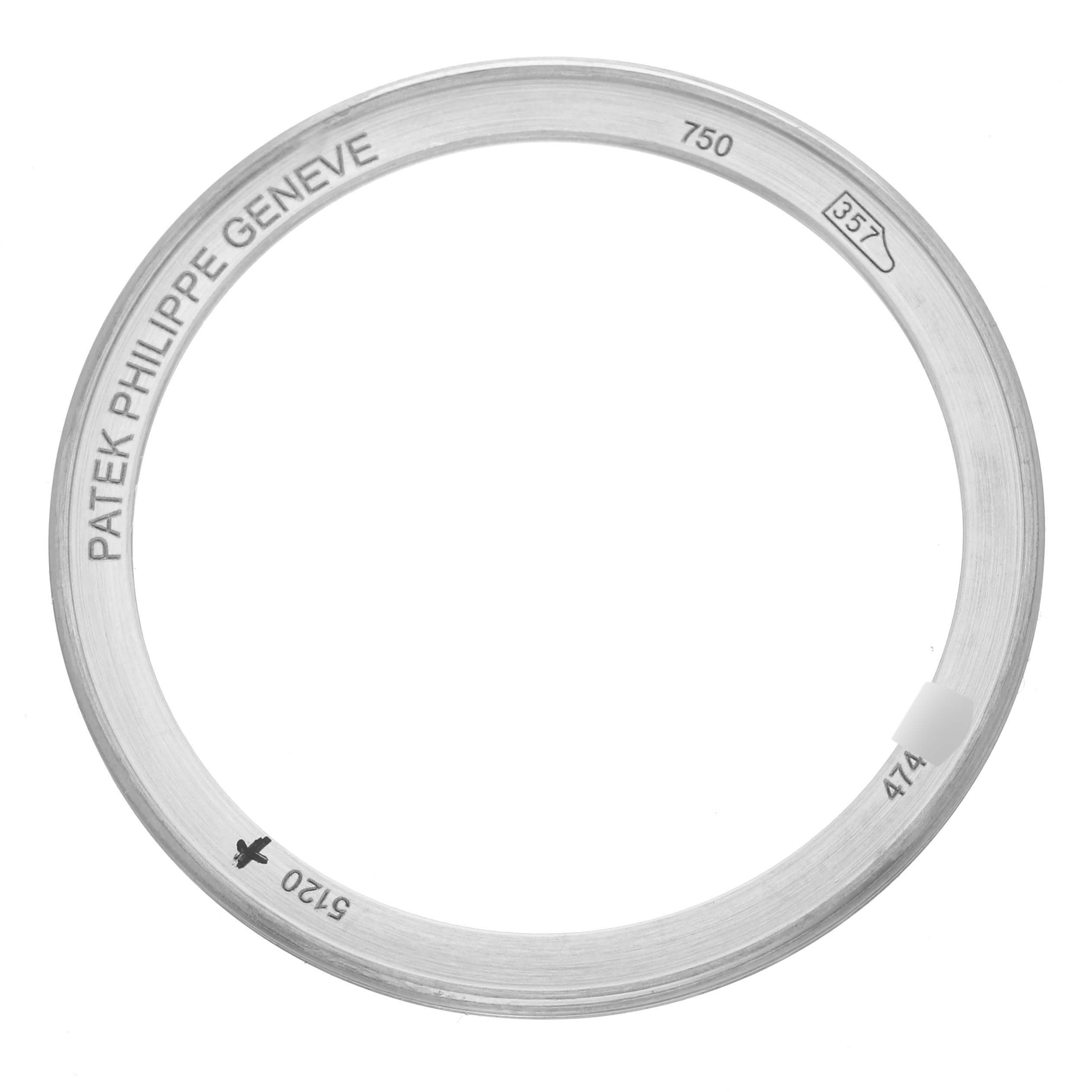 This image shows the bezel of a Patek Philippe Calatrava 5120 Men
s White Gold White Dial 5120 Men
s White Gold White Dial model watch, viewed from the top.