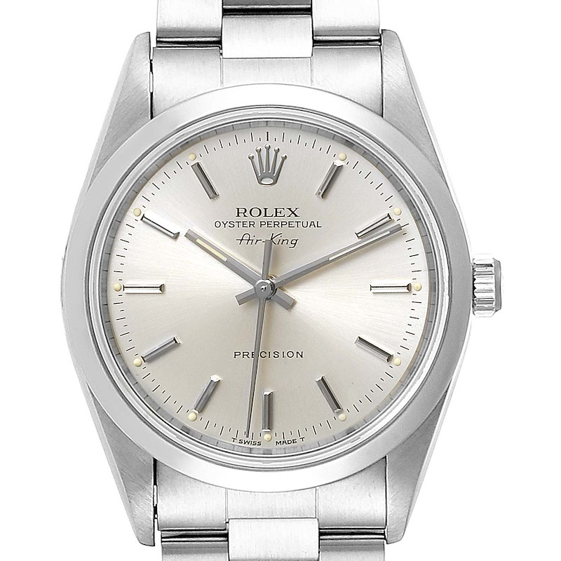 Rolex Air King 34mm Silver Dial Smooth Bezel Steel Mens Watch 14000 SwissWatchExpo