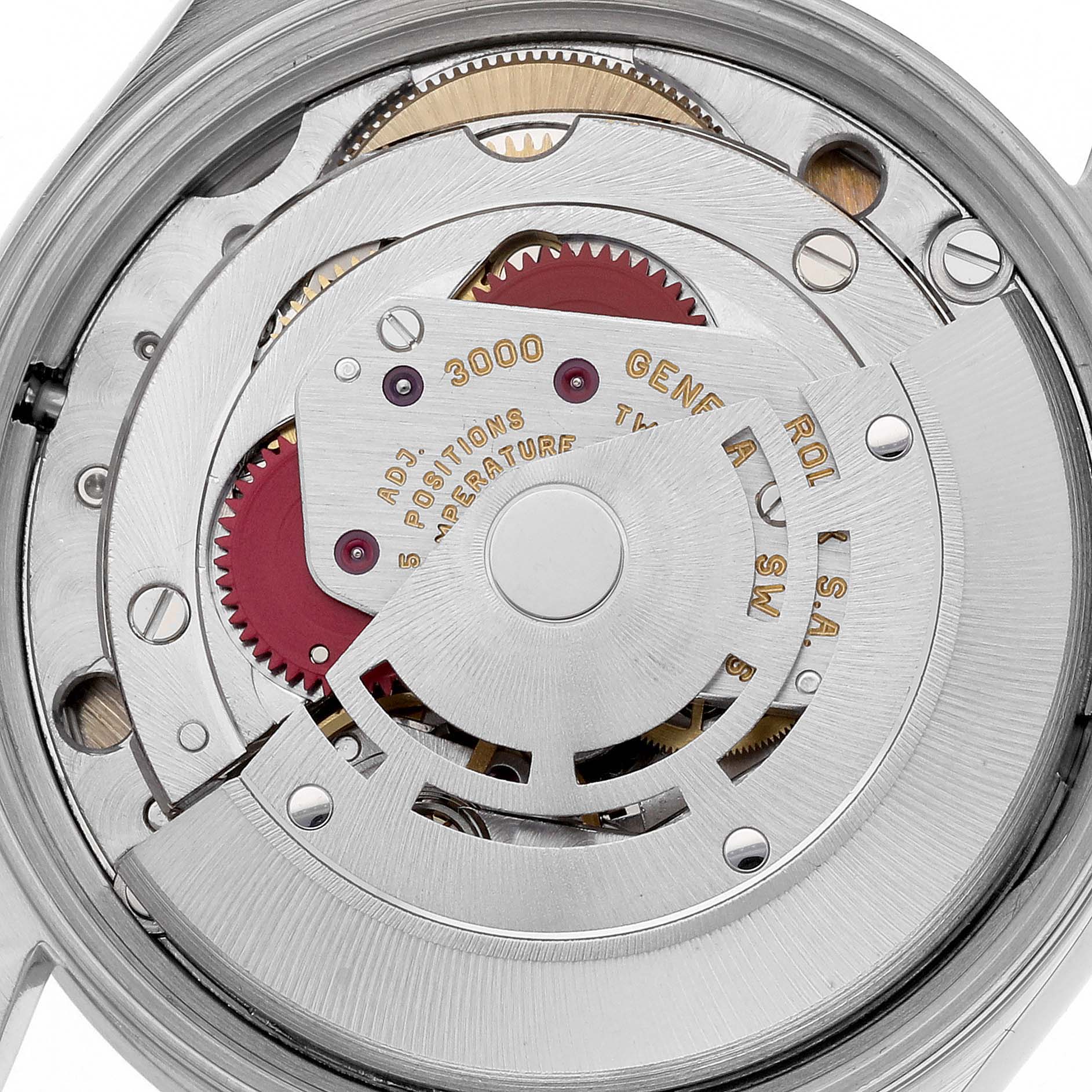 The image shows the internal mechanism of a Rolex Air-King 14010 Men's Stainless Steel Silver Dial 14010 Men's Stainless Steel Silver Dial watch, viewed from the back.
