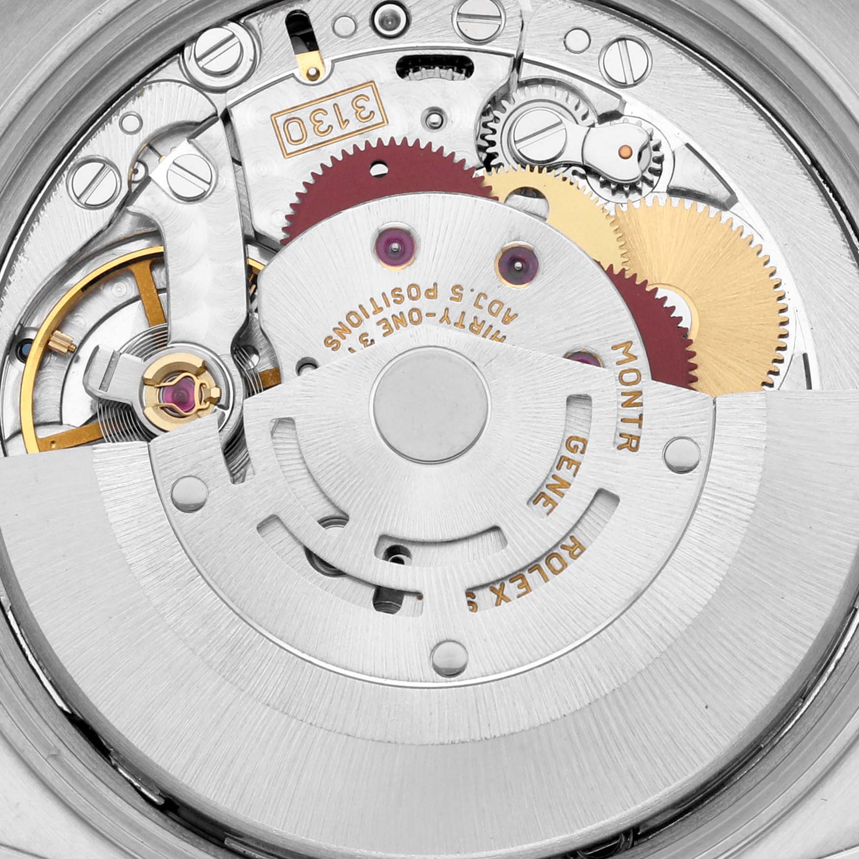 This image shows the internal mechanical movement of a Rolex Air-King 14010 Men's Stainless Steel Silver Dial 14010 Men's Stainless Steel Silver Dial watch, viewed from the back.