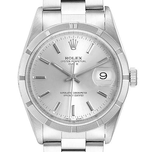 Photo of Rolex Date Silver Dial Oyster Bracelet Steel Mens Watch 15210 Box Papers
