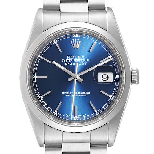 Photo of Rolex Datejust Blue Dial Oyster Bracelet Steel Mens Watch 16200