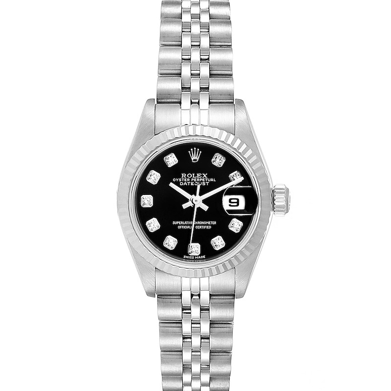 Rolex Datejust Steel White Gold Black Diamond Dial Ladies Watch 79174 SwissWatchExpo