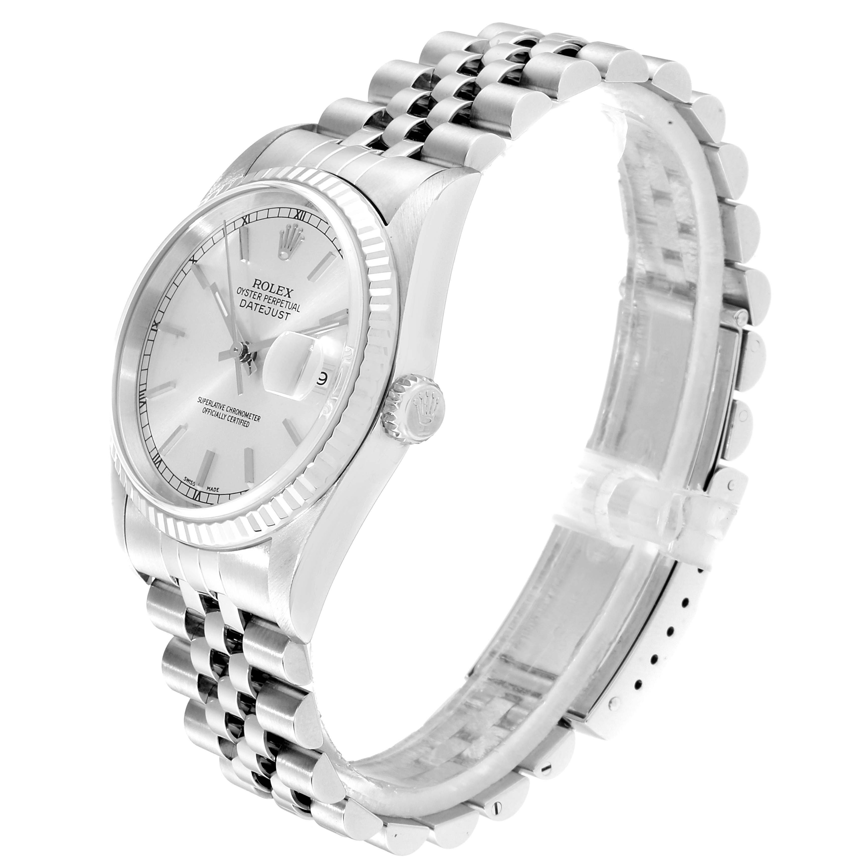 Rolex Datejust Steel White Gold Silver Baton Dial Mens Watch 16234 ...